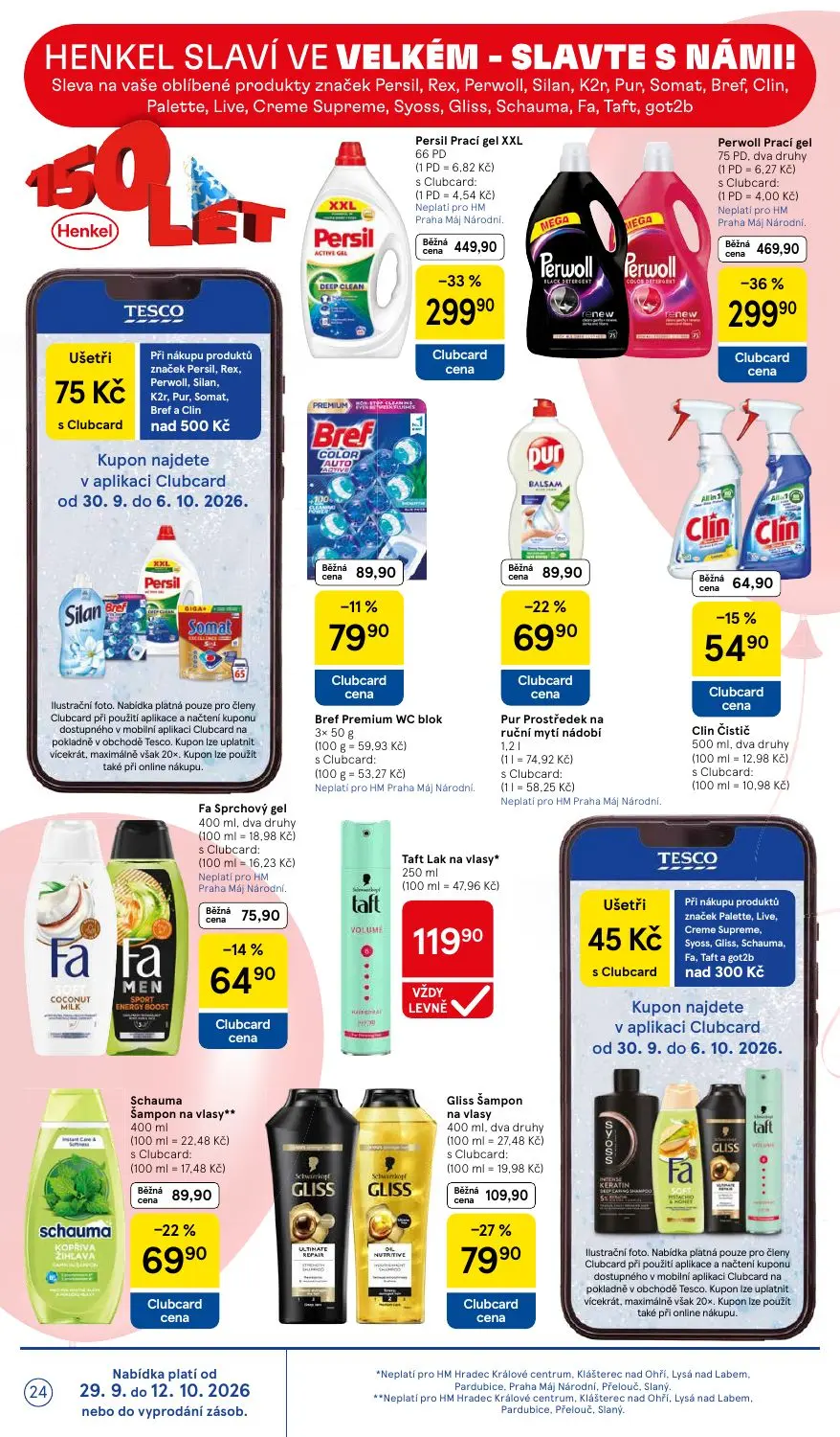 Tesco leták, strana 24 z 36 — Perwoll Prací gel, Persil Prací gel XXL, Gliss Šampon na vlasy