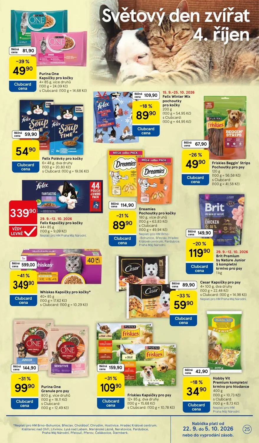 Tesco leták, strana 25 z 36 — Whiskas Kapsičky pro kočky*, Friskies Kapsičky pro psy, Purina One Granule pro psy