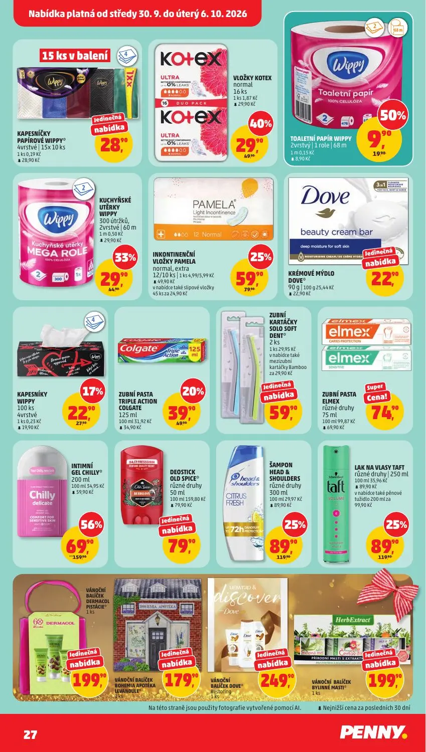 PENNY leták, strana 27 z 37 — INTIMNÍ GEL CHILLY, ŠAMPON HEAD & SHOULDERS, LAK NA VLASY TAFT