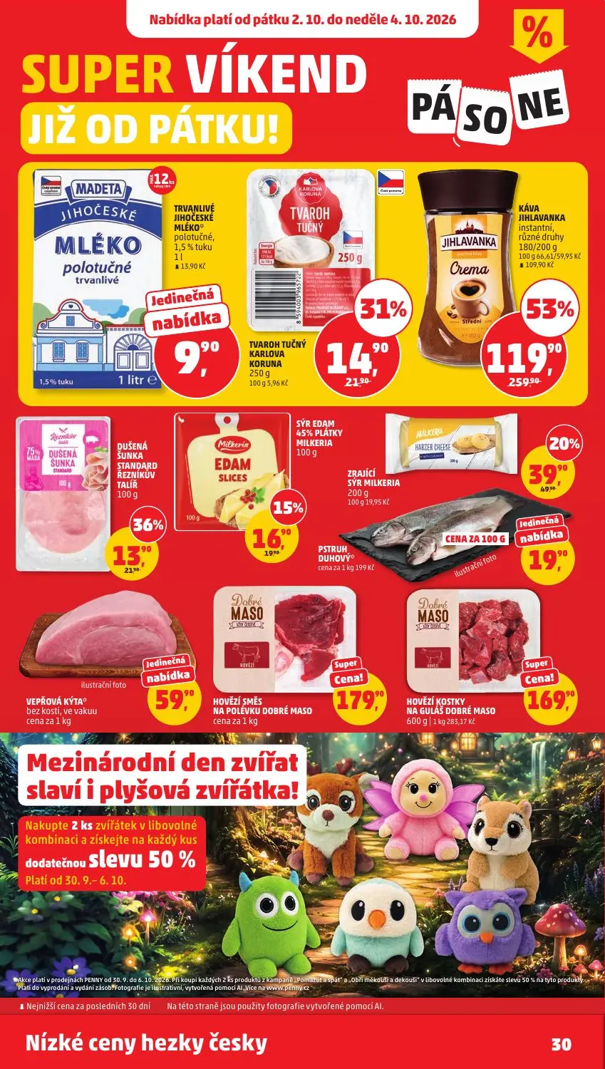 PENNY leták, strana 30 z 37 — KÁVA JIHLAVANKA instantní, různé druhy, ZRAJÍCÍ SÝR MILKERIA, DUŠENÁ ŠUNKA STANDARD ŘEZNÍKUV T…