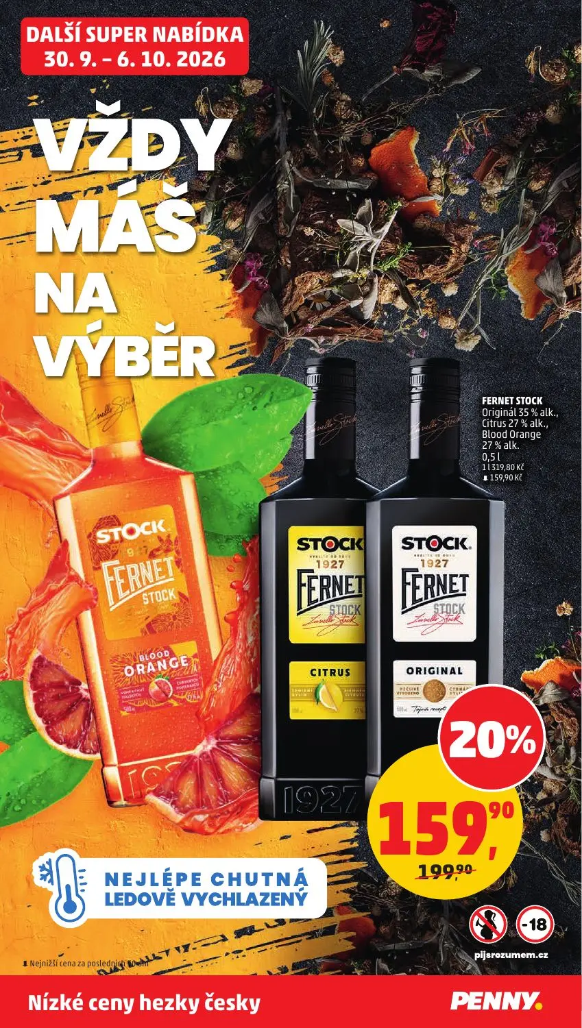 PENNY leták, strana 34 z 37 — FERNET STOCK Originál 35% alk., Citrus 27% alk., Blood Orange 27% alk.