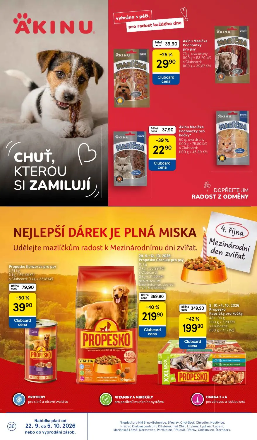 Tesco leták, strana 36 z 36 — Propesko Granule pro psy, Propesko Kapsičky pro kočky, Propesko Konzerva pro psy