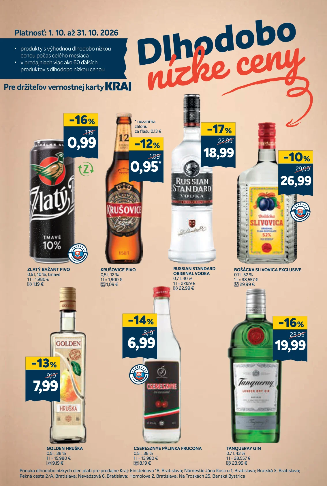 Kraj leták, strana 15 z 16 — RUSSIAN STANDARD ORIGINAL VODKA, TANQUERAY GIN, BOŠÁCKA SLIVOVICA EXCLUSIVE
