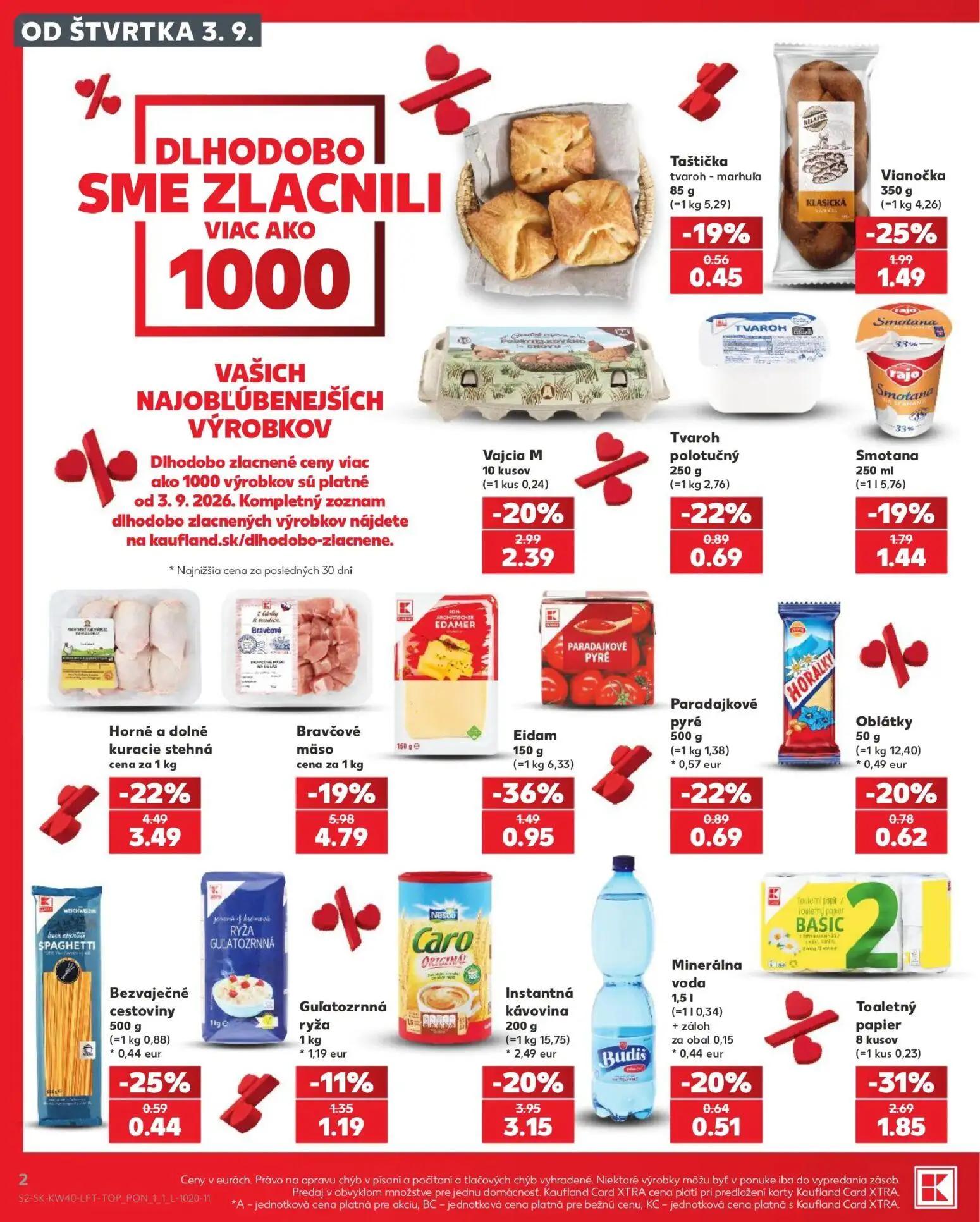 Kaufland leták, strana 2 z 76 — Bravčové mäso, Horné a dolné kuracie stehná, Toaletný papier