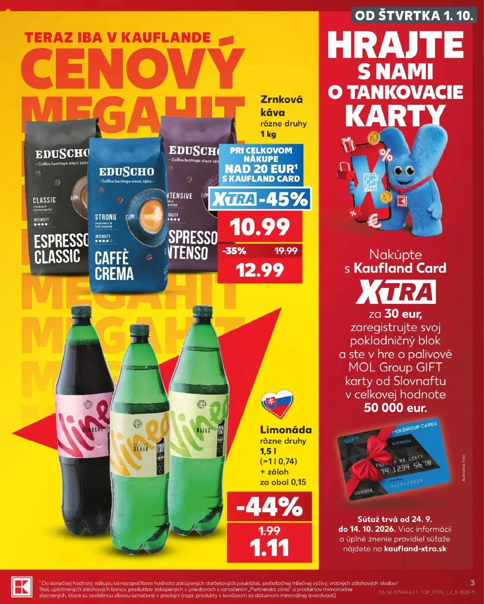 Kaufland leták, strana 3 z 76 — Zrnková káva rôzne druhy, Limonáda rôzne druhy