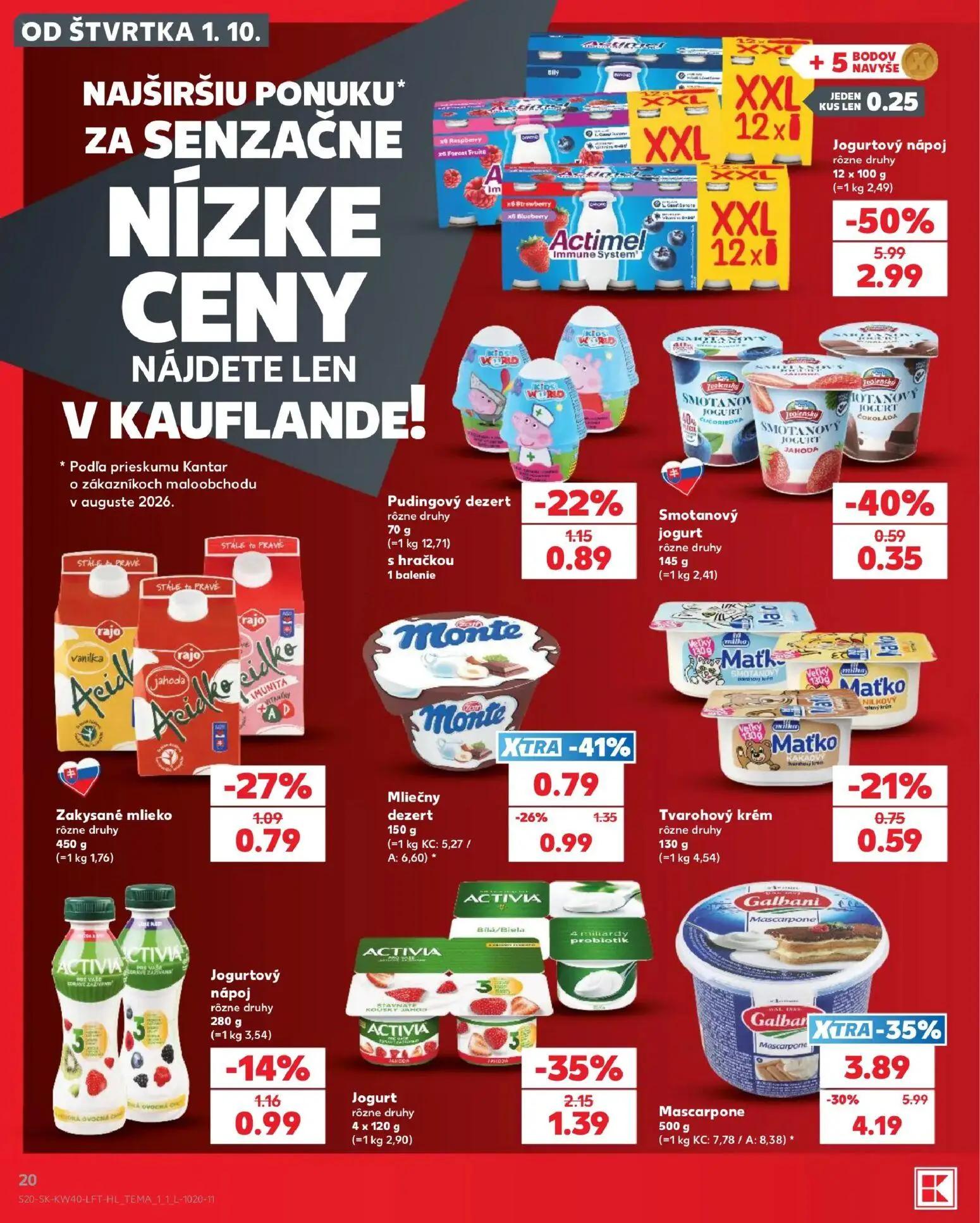Kaufland leták, strana 20 z 76 — Jogurtový nápoj rôzne druhy, Mascarpone, Jogurt rôzne druhy