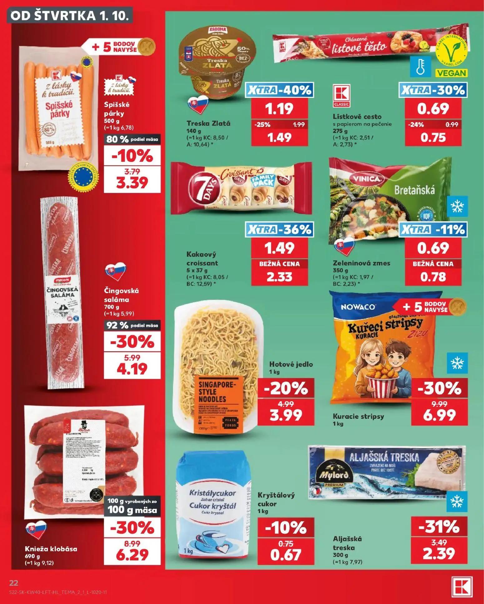 Kaufland leták, strana 22 z 76 — Kuracie stripsy, Knieža klobása, Čingovská saláma