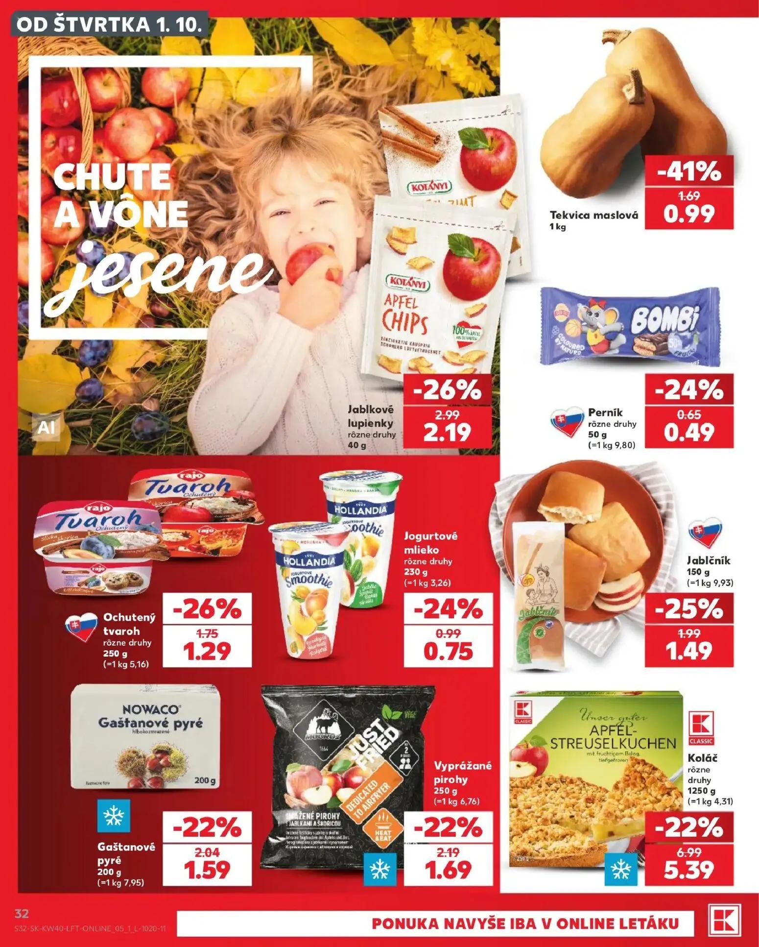 Kaufland leták, strana 32 z 76 — Koláč, Jablkové lupienky, Tekvica maslová
