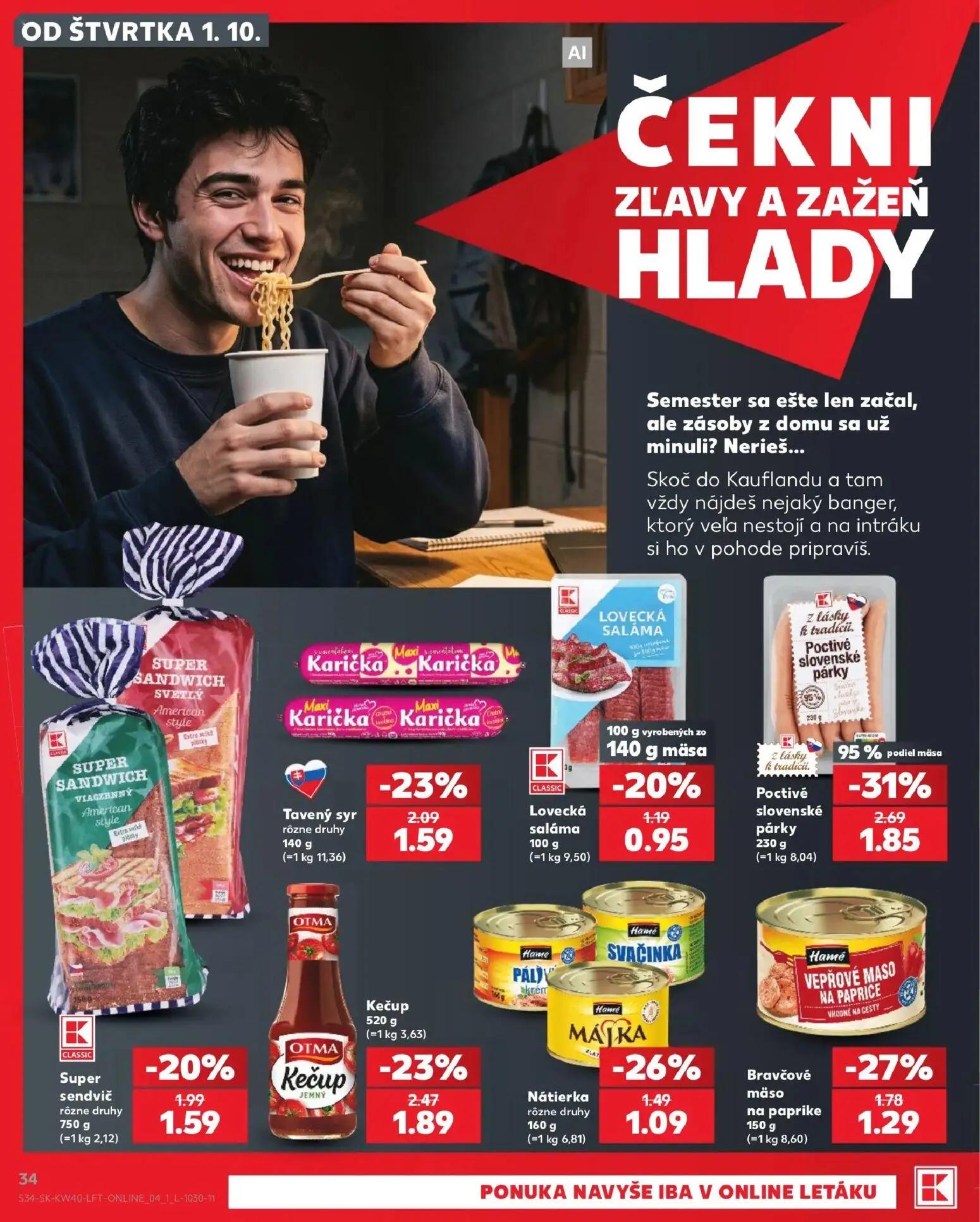 Kaufland leták, strana 34 z 76 — Poctivé slovenské párky, Kečup, Karička
