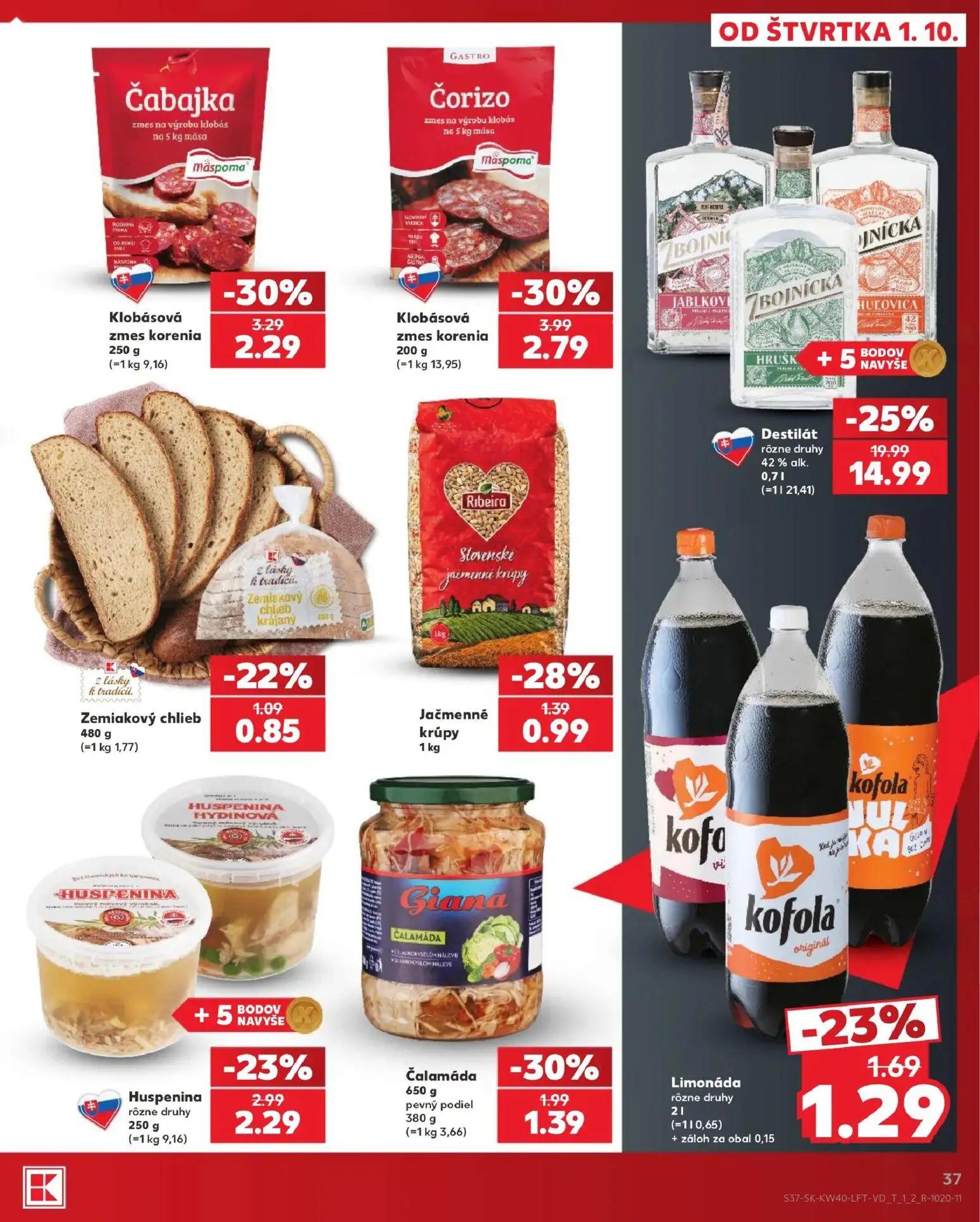 Kaufland leták, strana 37 z 76 — Destilát, Klobásová zmes korenia, Klobásová zmes korenia
