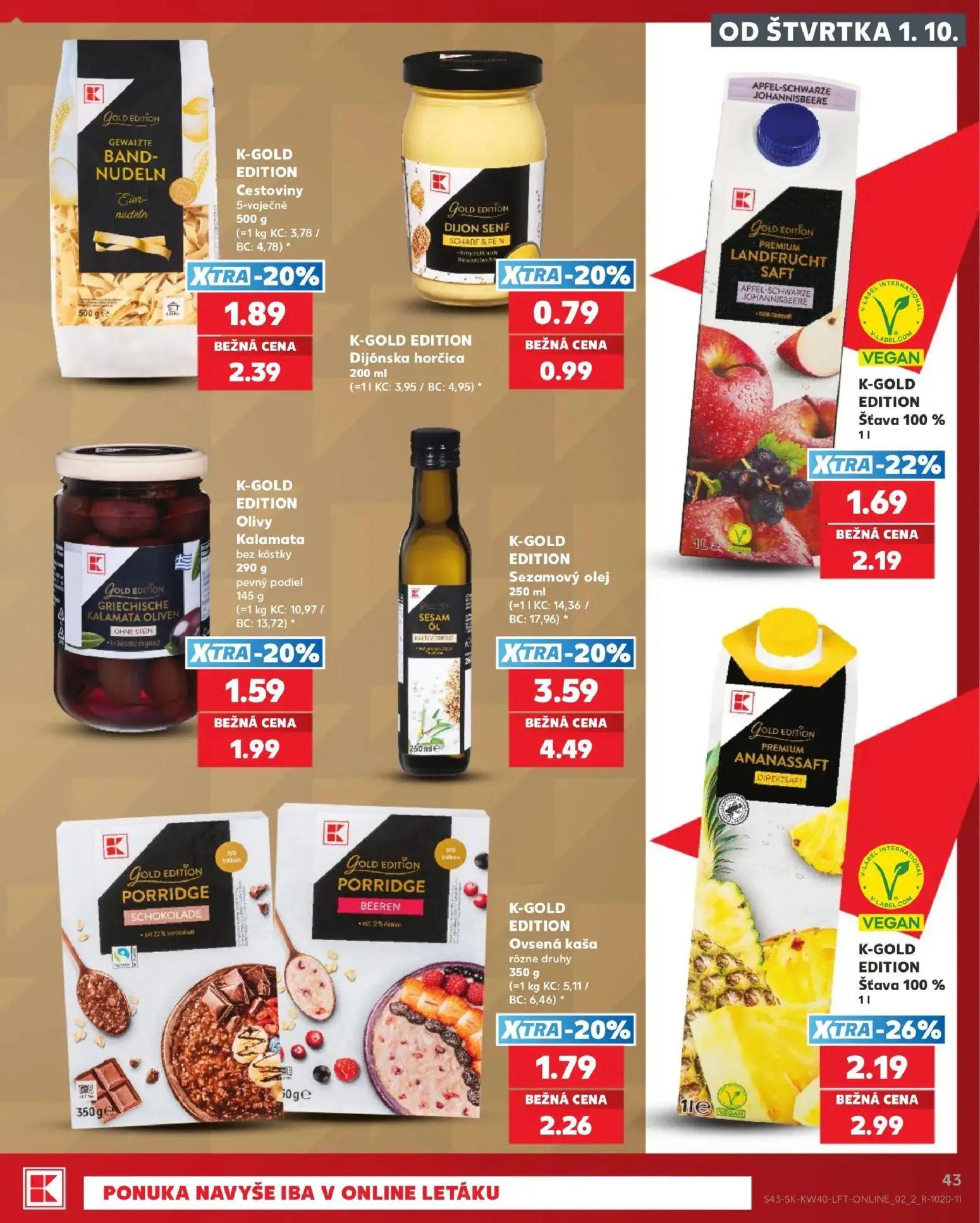 Kaufland leták, strana 43 z 76 — K-GOLD EDITION Sezamový olej, K-GOLD EDITION Šťava 100%, K-GOLD EDITION Šťava 100 %