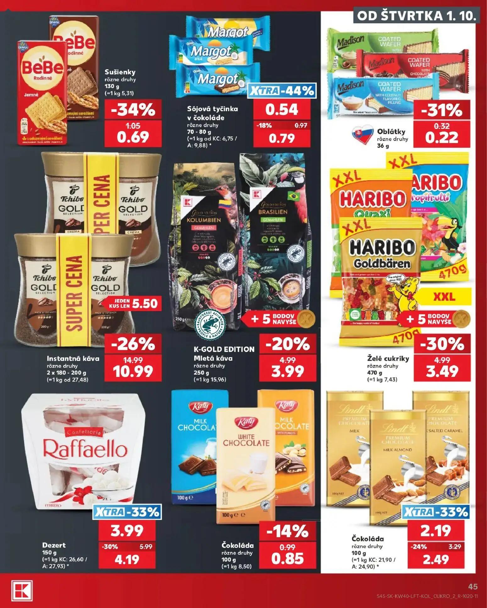 Kaufland leták, strana 45 z 76 — Instantná káva rôzne druhy, Dezert, Želé cukríky rôzne druhy