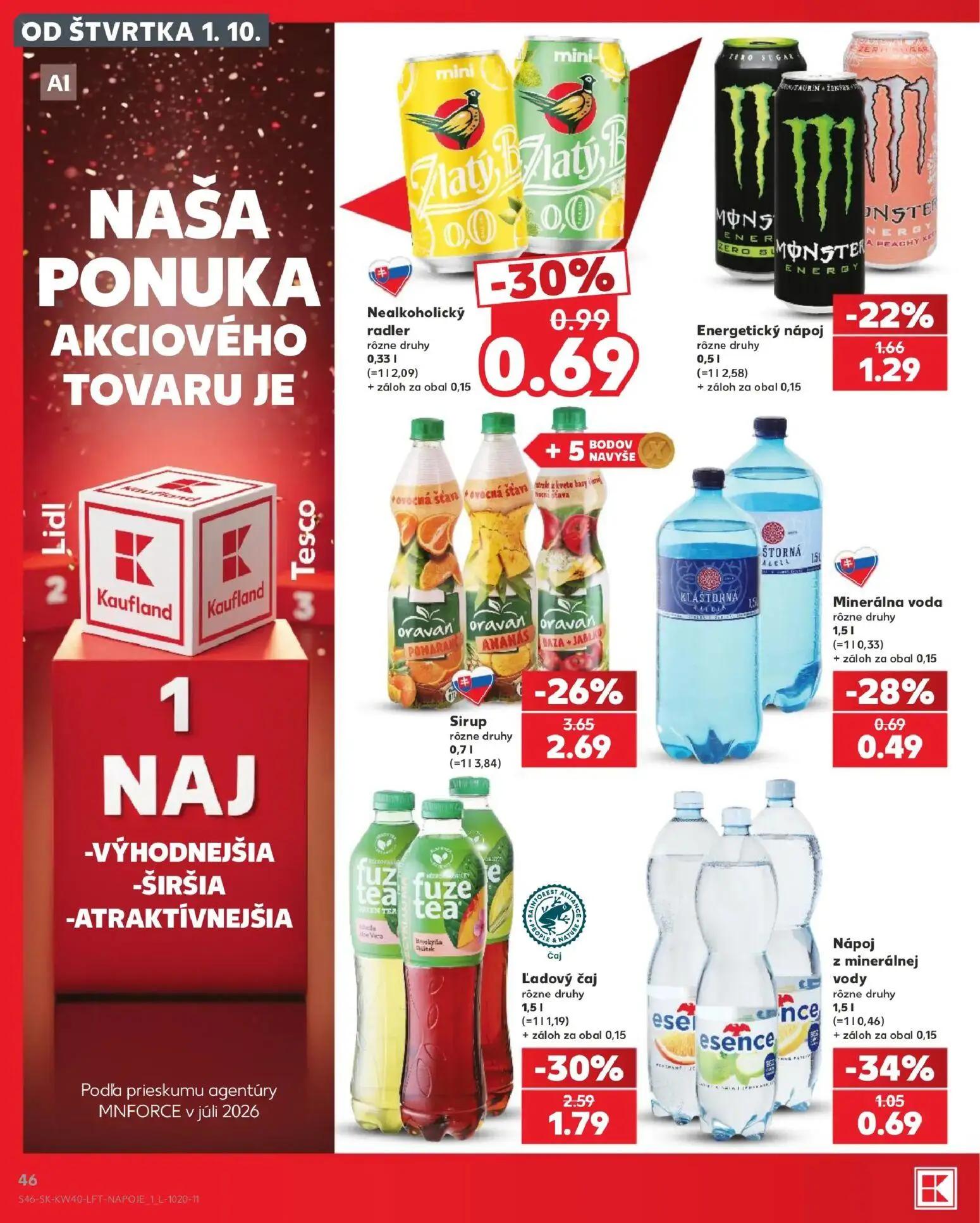 Kaufland leták, strana 46 z 76 — Sirup rôzne druhy, Ľadový čaj rôzne druhy, Energetický nápoj rôzne druhy