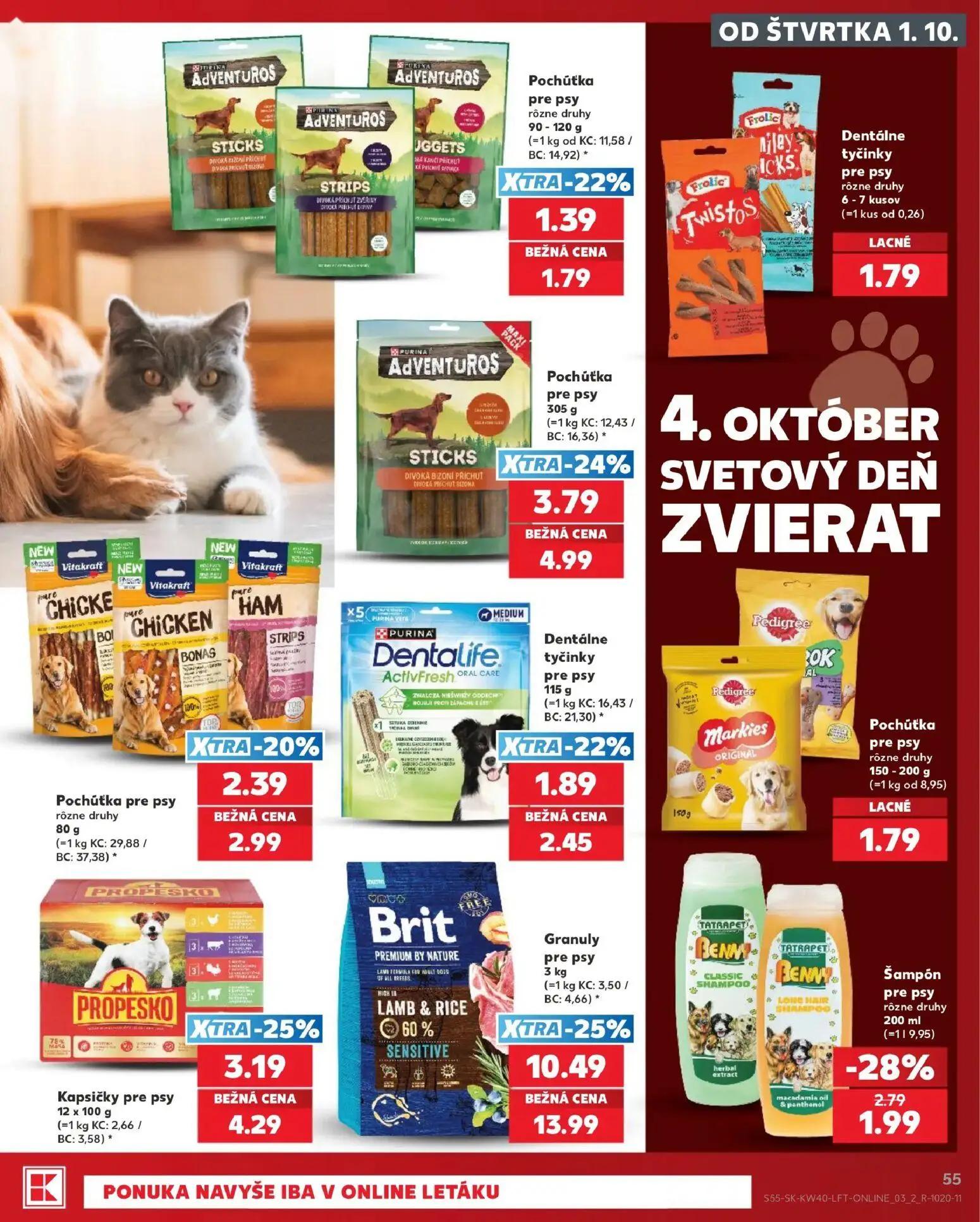 Kaufland leták, strana 55 z 76 — Granuly pre psy, Pochúťka pre psy, Kapsičky pre psy