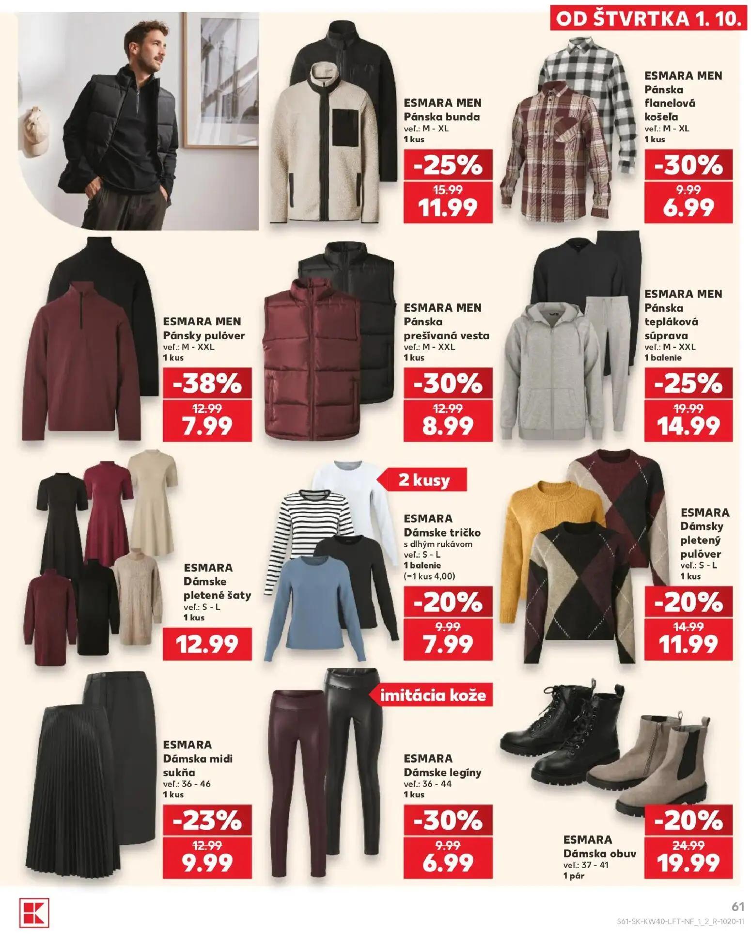 Kaufland leták, strana 61 z 76 — Pánsky pulóver, Pánska tepláková súprava, Dámska obuv