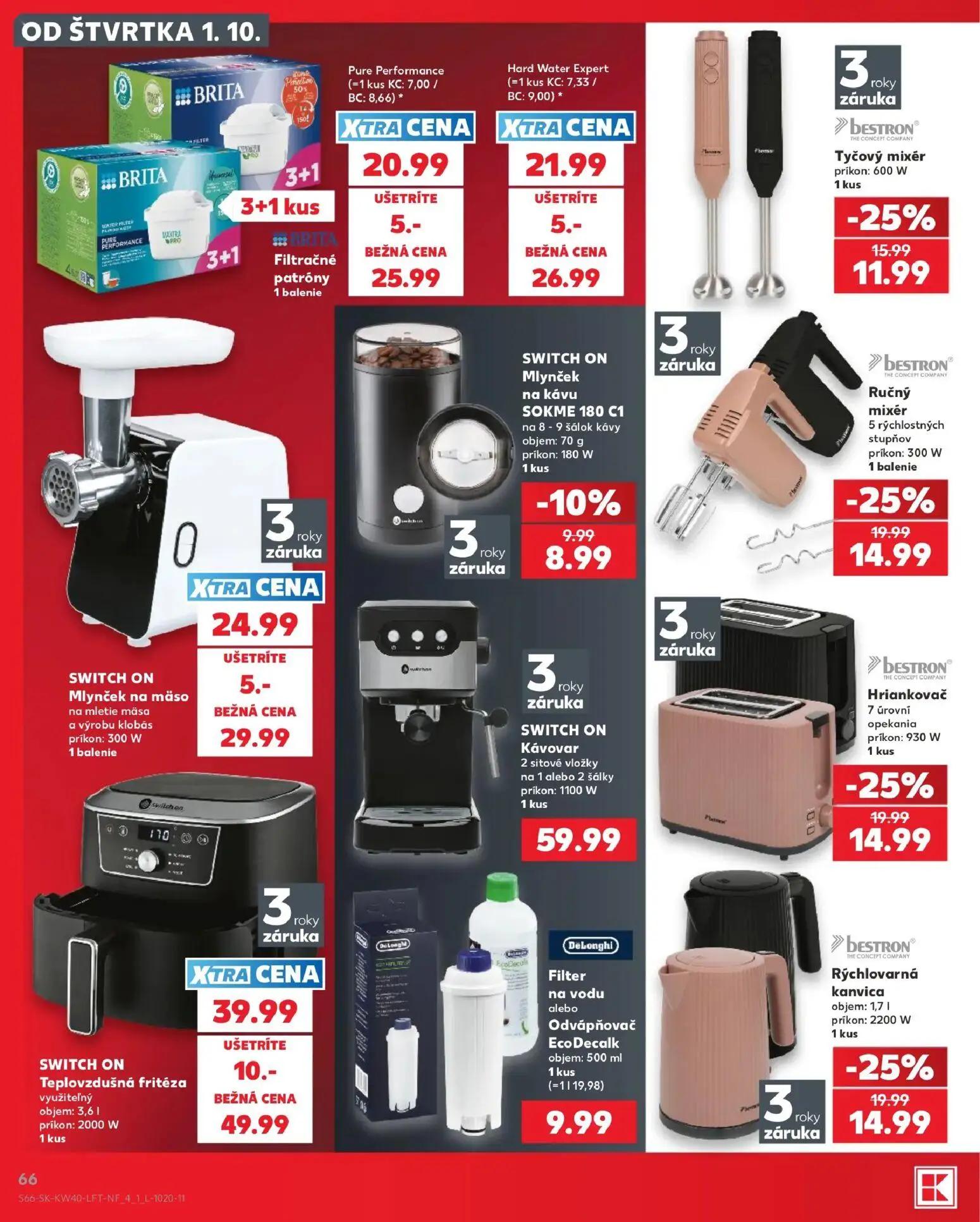 Kaufland leták, strana 66 z 76 — SWITCH ON Teplovzdušná fritéza, BRITA Filtračné patróny, Hard Water Expert