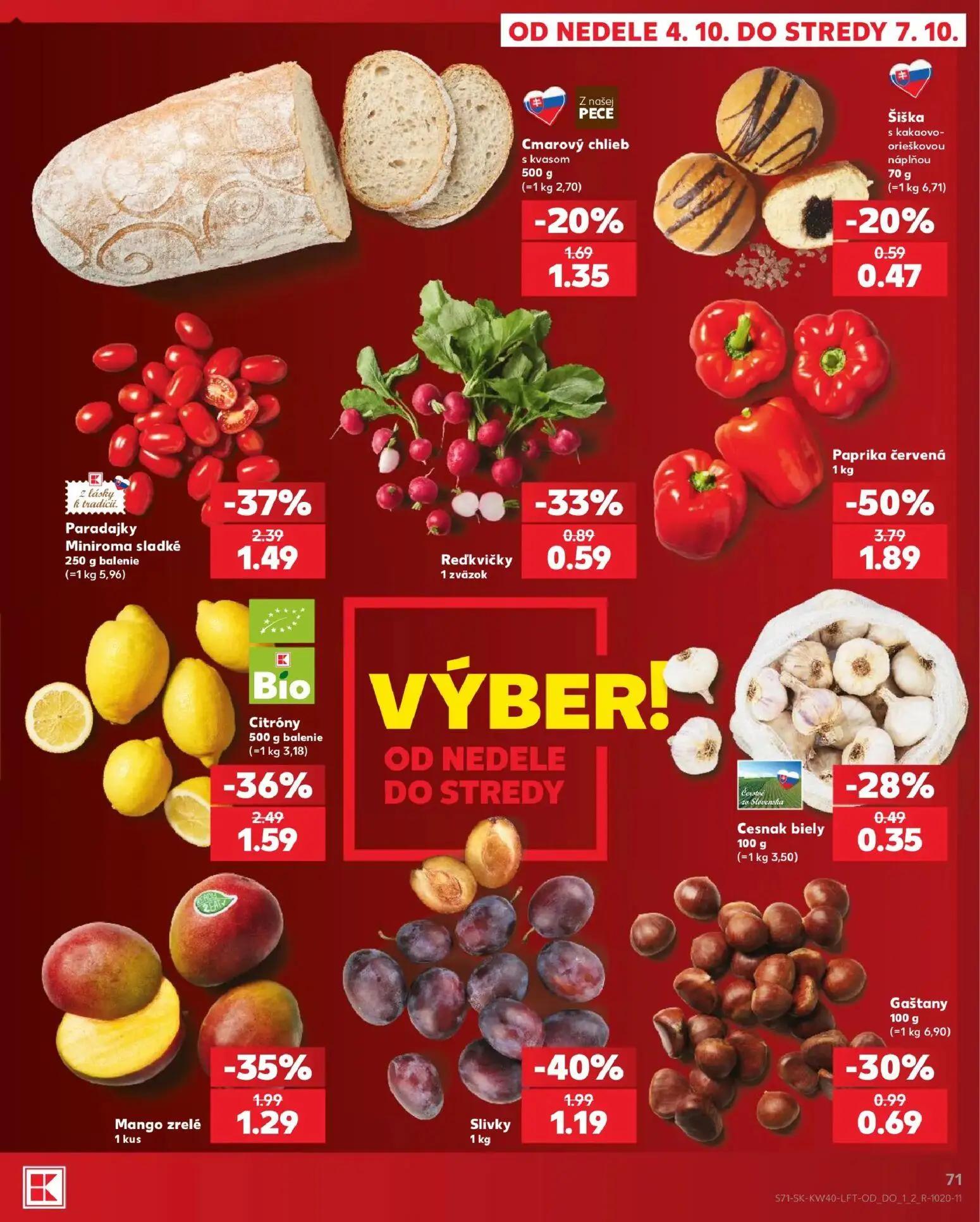 Kaufland leták, strana 71 z 76 — Paprika červená, Paradajky Miniroma sladké, Citróny