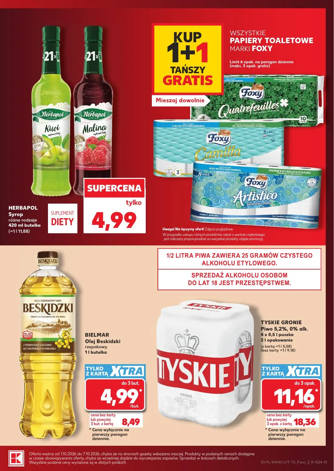 Kaufland gazetka, strona 3 z 67 — TYSKIE GRONIE Piwo 5,2%, 0% alk. 4 x 0,5 l puszka 2 l opakowanie, BIELMAR Olej Beskidzki r…