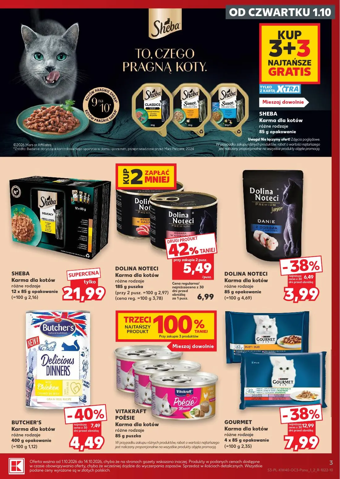 Kaufland gazetka, strona 3 z 18 — GOURMET Karma dla kotów różne rodzaje, BUTCHER'S Karma dla kotów różne rodzaje, DOLINA NOT…