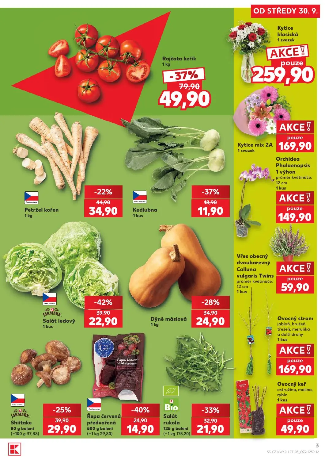 Kaufland leták, strana 3 z 54 — Rajčata keřík, Salát ledový, Bio Salát rukola