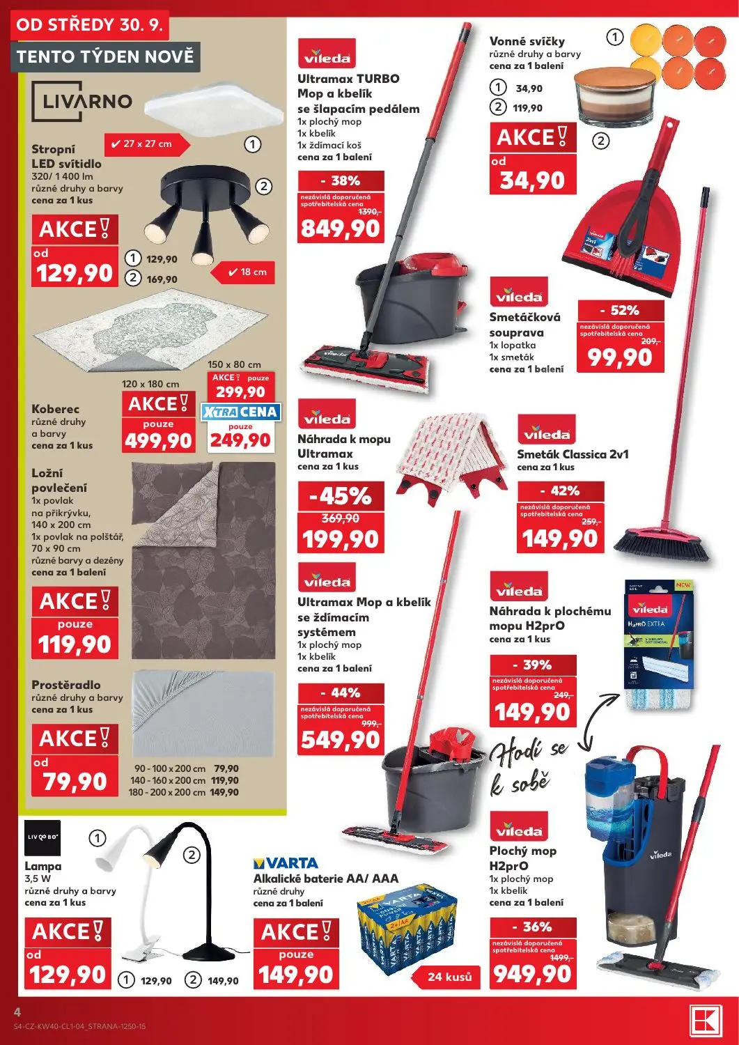 Kaufland leták, strana 4 z 8 — Plochý mop H2prO 1x plochý mop 1x kbelík cena za 1 balení, Ultramax TURBO Mop a kbelík se šla…