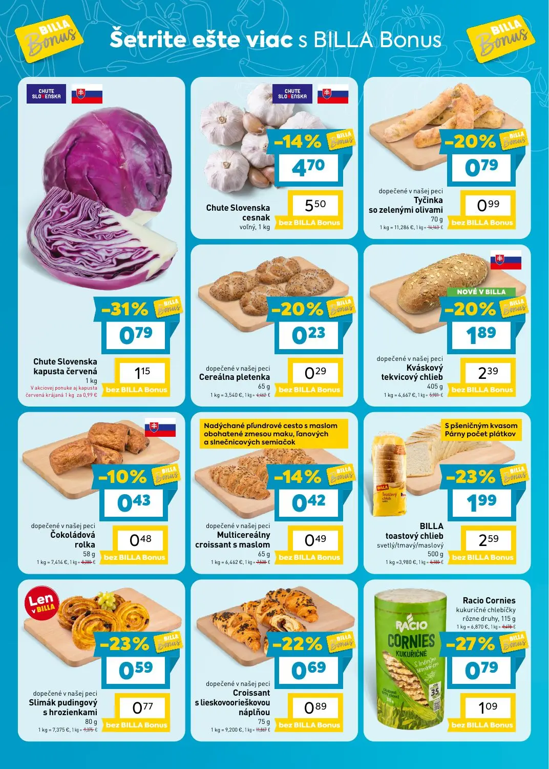 Billa leták, strana 2 z 9 — Chute Slovenska cesnak, BILLA toastový chlieb svetlý/tmavý/maslový, Kváskový tekvicový chlieb