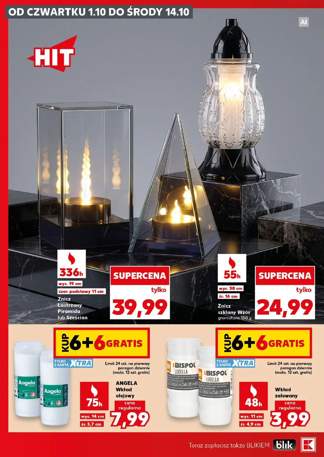 Kaufland gazetka, strona 4 z 18 — Znicz Lustrzany Piramida lub Sześcian, Znicz szklany Wzór, ANGELA Wkład olejowy