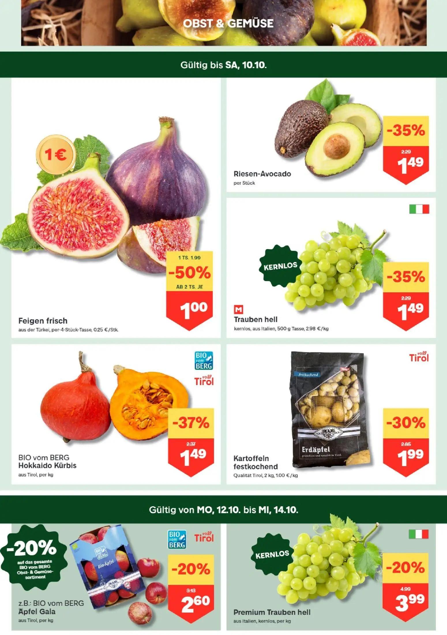 MPREIS Prospekt, Seite 2 von 15 — Premium Trauben hell, Feigen frisch, BIO vom BERG Hokkaido Kürbis