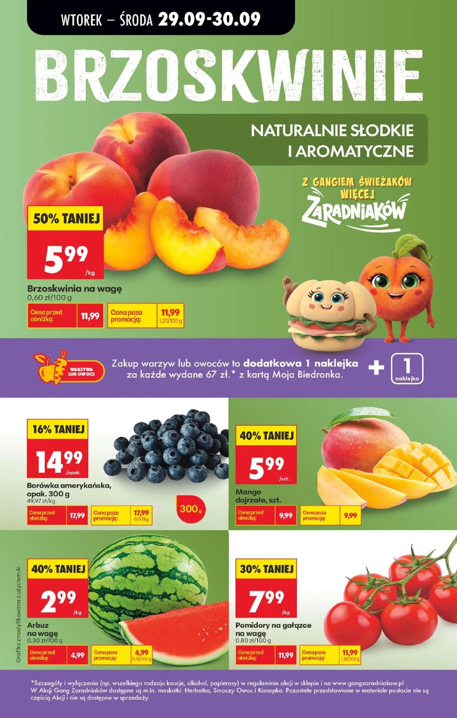 Biedronka gazetka, strona 3 z 6 — Brzoskwinia na wagę, Mango dojrzałe, Pomidory na gałązce na wagę