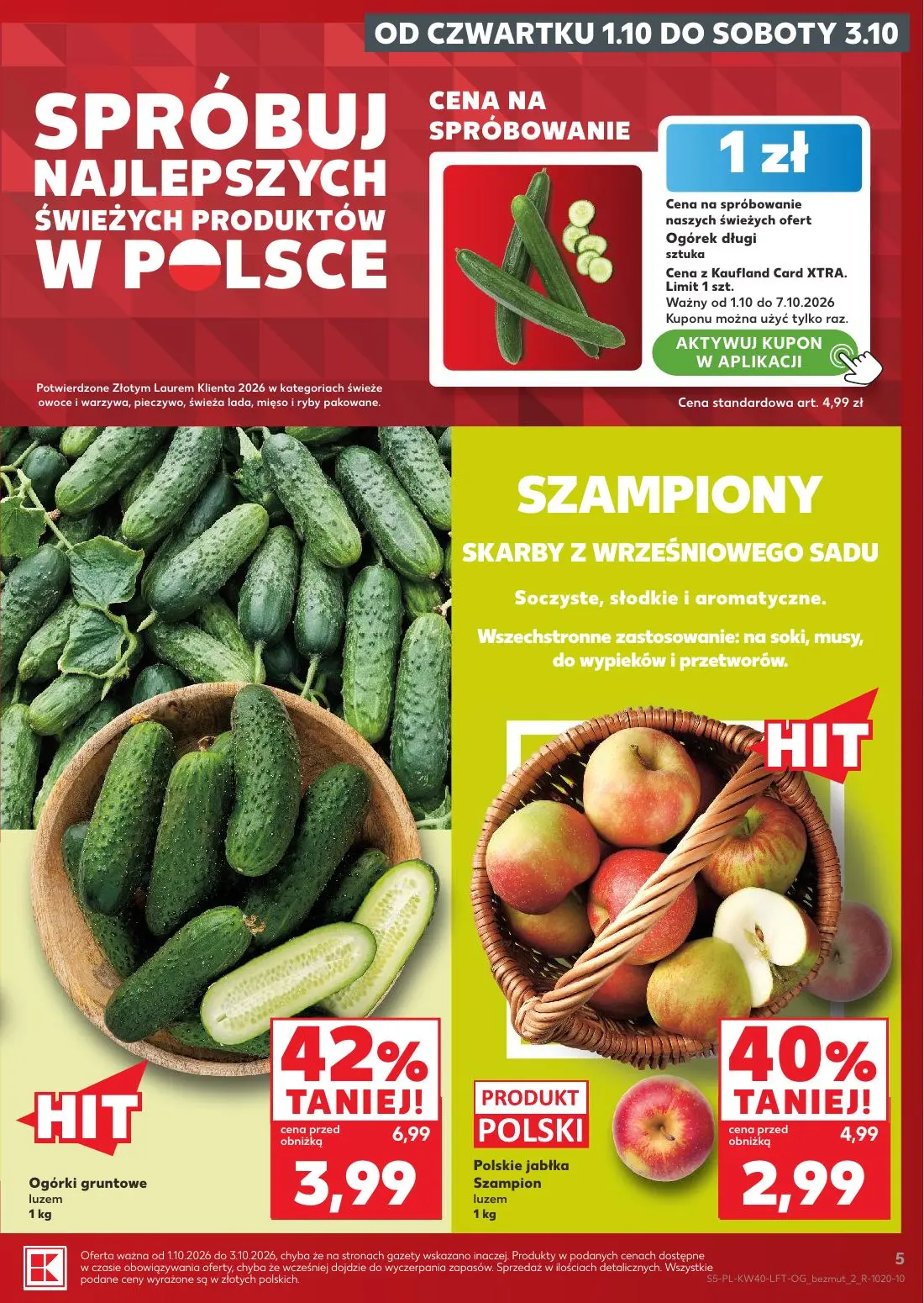 Kaufland gazetka, strona 5 z 67 — Ogórek długi, Ogórki gruntowe luzem, Polskie jabłka Szampion luzem
