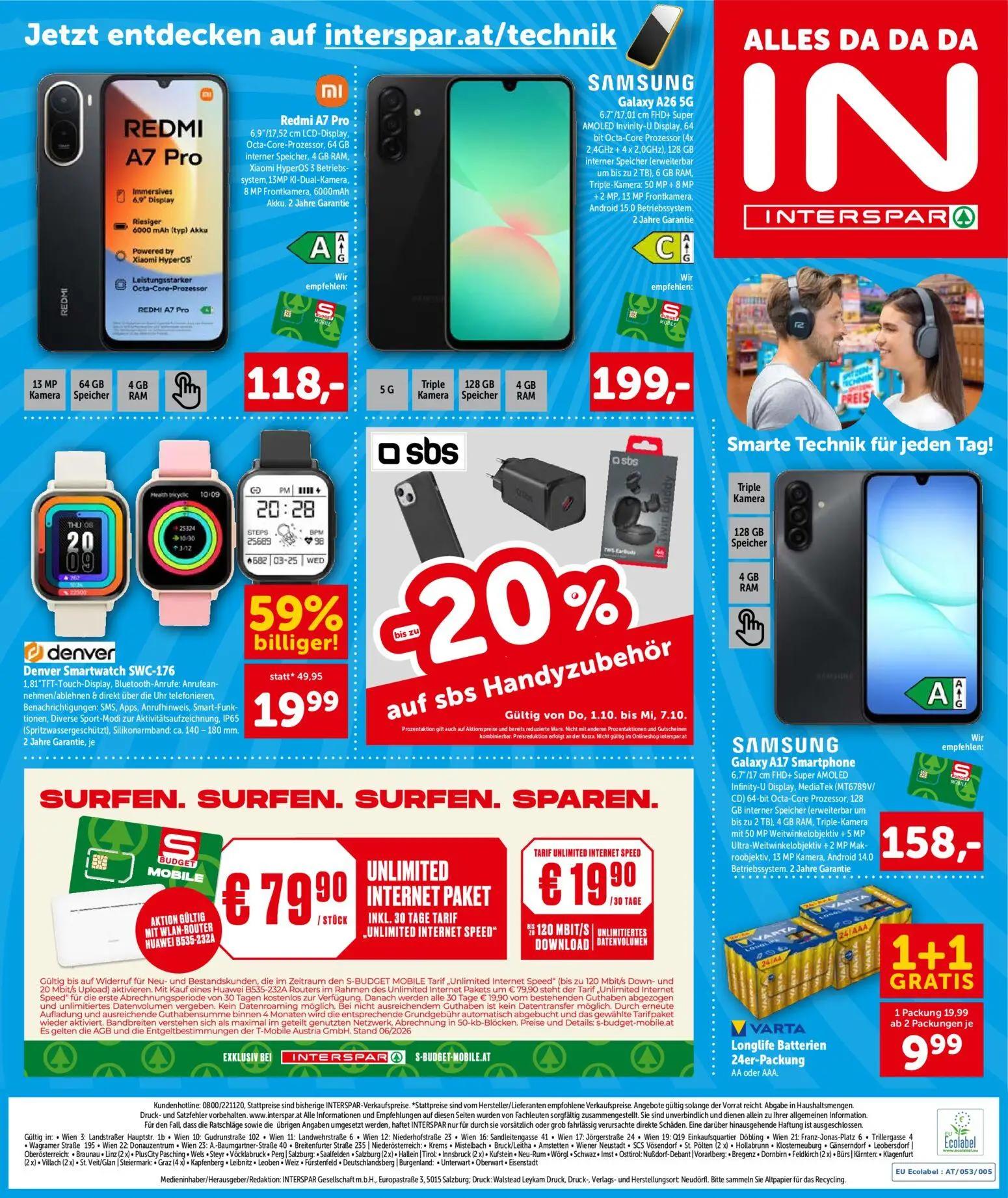 Interspar Prospekt, Seite 4 von 4 — Denver Smartwatch SWC-176, VARTA Longlife Batterien 24er-Packung, REDMI A7 Pro
