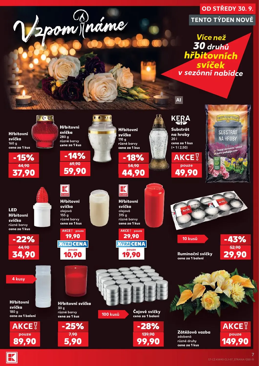 Kaufland leták, strana 7 z 8 — Čajové svíčky, Iluminační svíčky, Hřbitovní svíčka