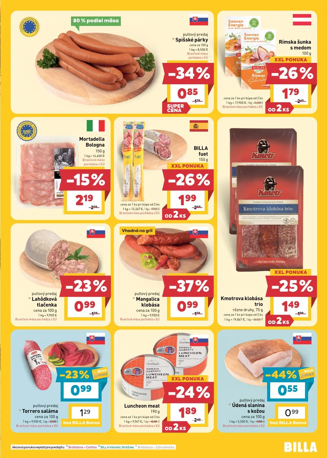 Billa leták, strana 7 z 27 — BILLA fuet, Rímska šunka s medom, Mangalica klobása