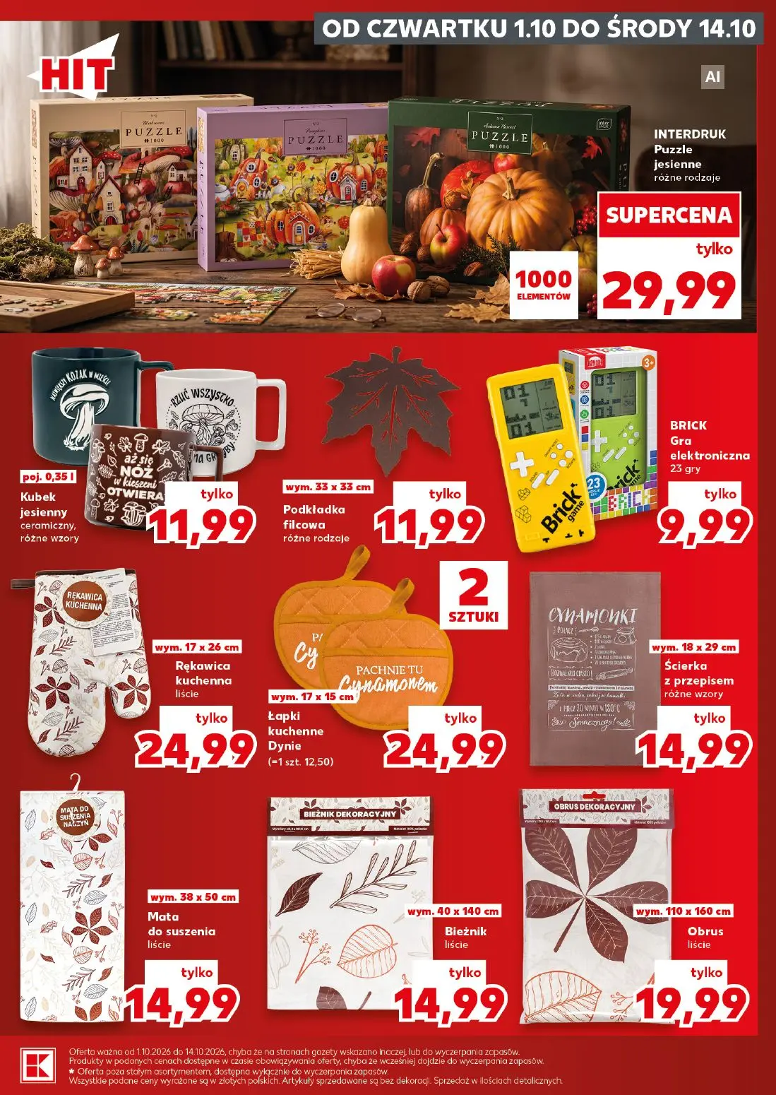 Kaufland gazetka, strona 7 z 18 — Puzzle jesienne różne rodzaje, Kubek jesienny ceramiczny, różne wzory, Podkładka filcowa r…