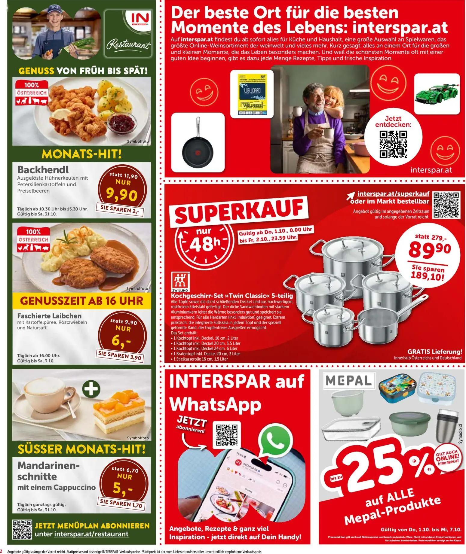 Interspar Prospekt, Seite 2 von 16 — Kochgeschirr-Set "Twin Classic" 5-teilig, Faschierte Laibchen mit Kartoffelpüree, Röstz…