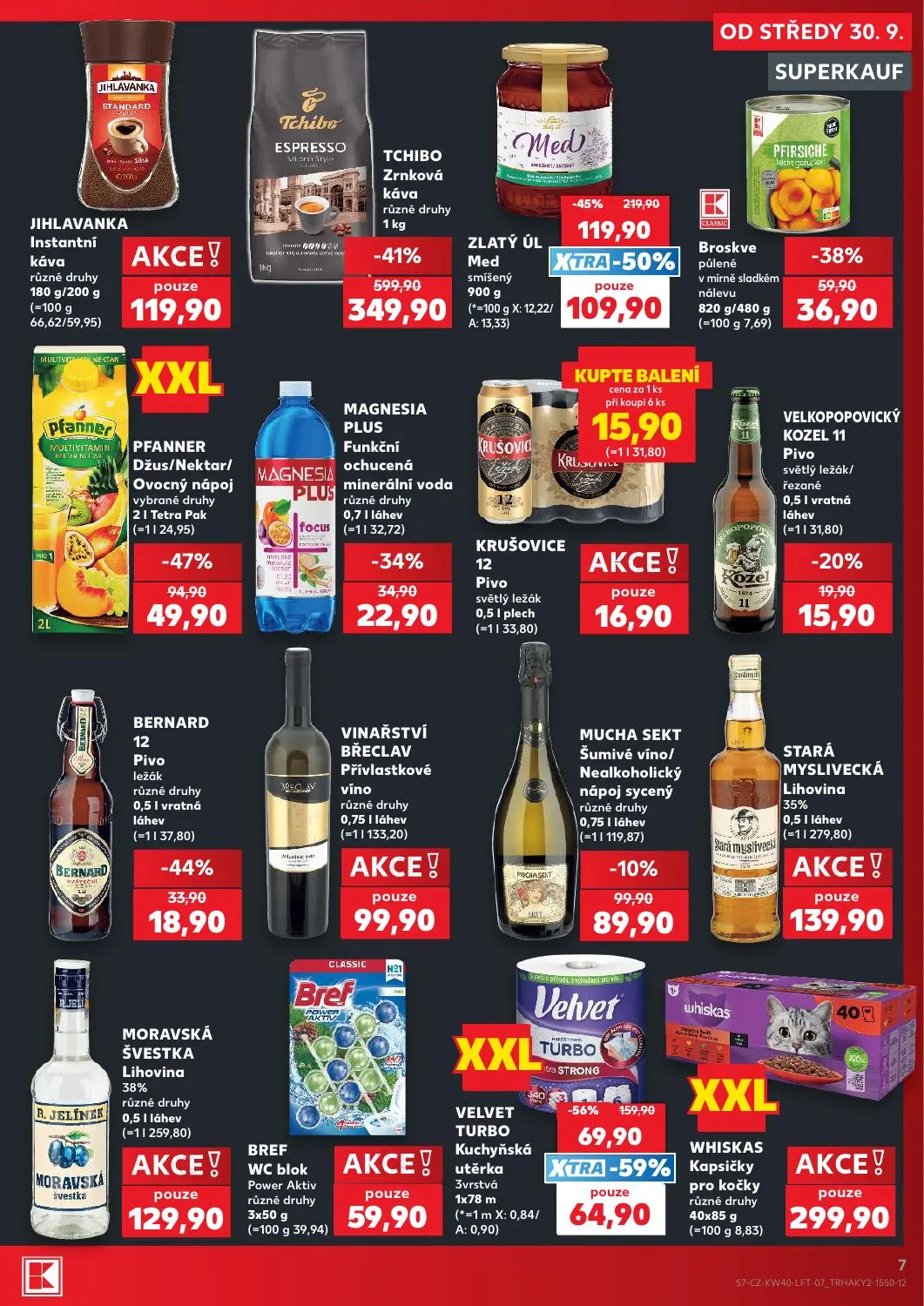 Kaufland leták, strana 7 z 54 — TCHIBO Zrnková káva, ZLATÝ ÚL Med smíšený, VELVET TURBO Kuchyňská utěrka 3vrstvá