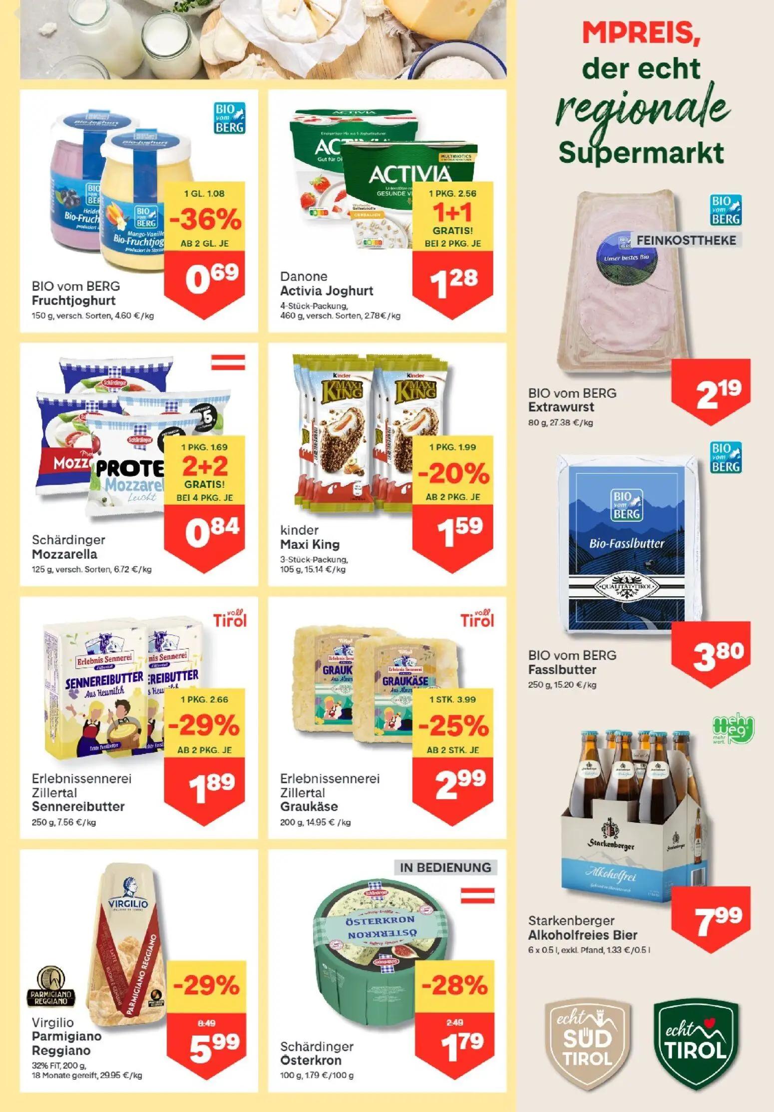 MPREIS Prospekt, Seite 5 von 15 — Virgilio Parmigiano Reggiano, Danone Activia Joghurt, Erlebnissennerei Zillertal Graukäse