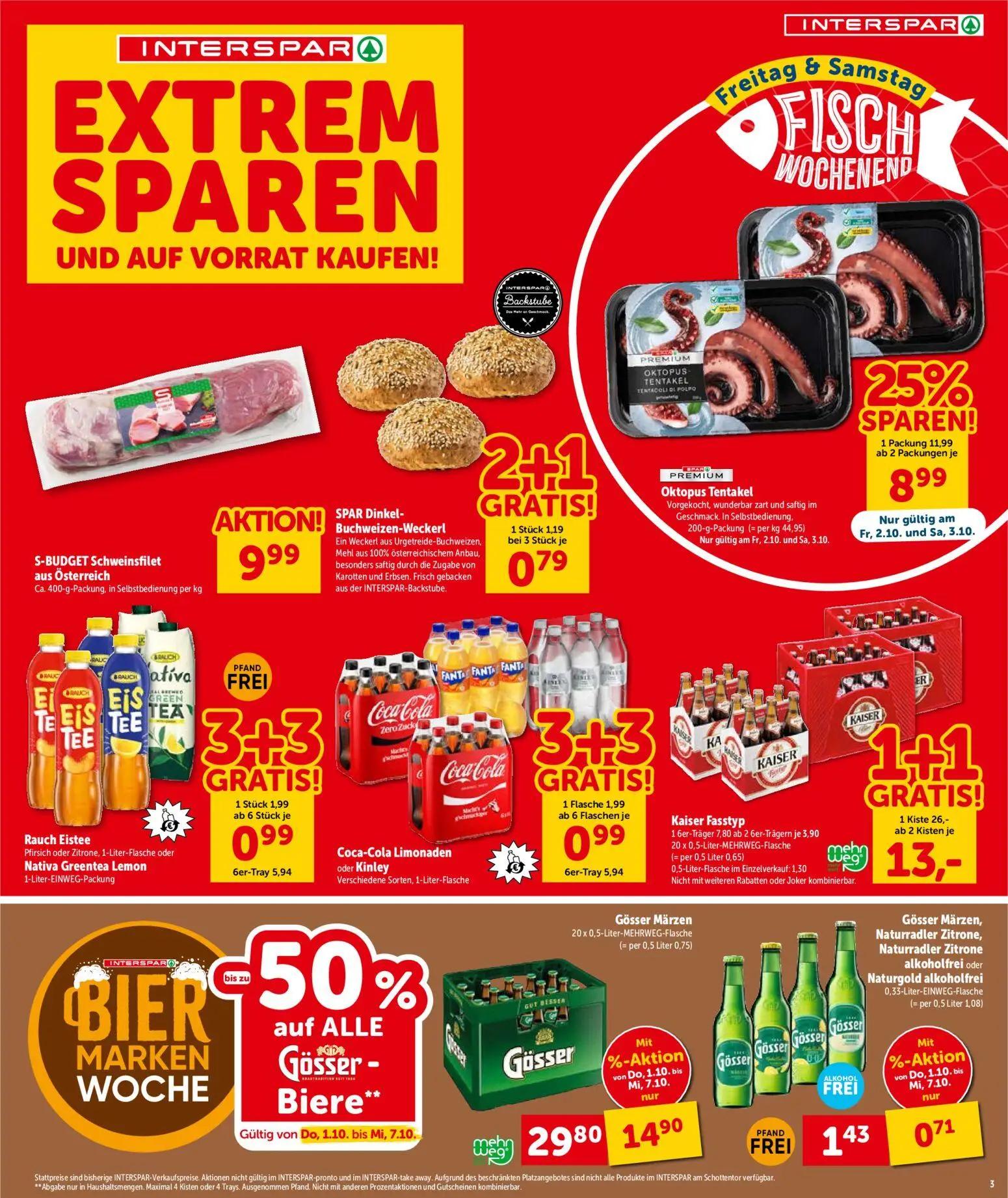 Interspar Prospekt, Seite 3 von 16 — Gösser Märzen, Kaiser Fasstyp, Oktopus Tentakel