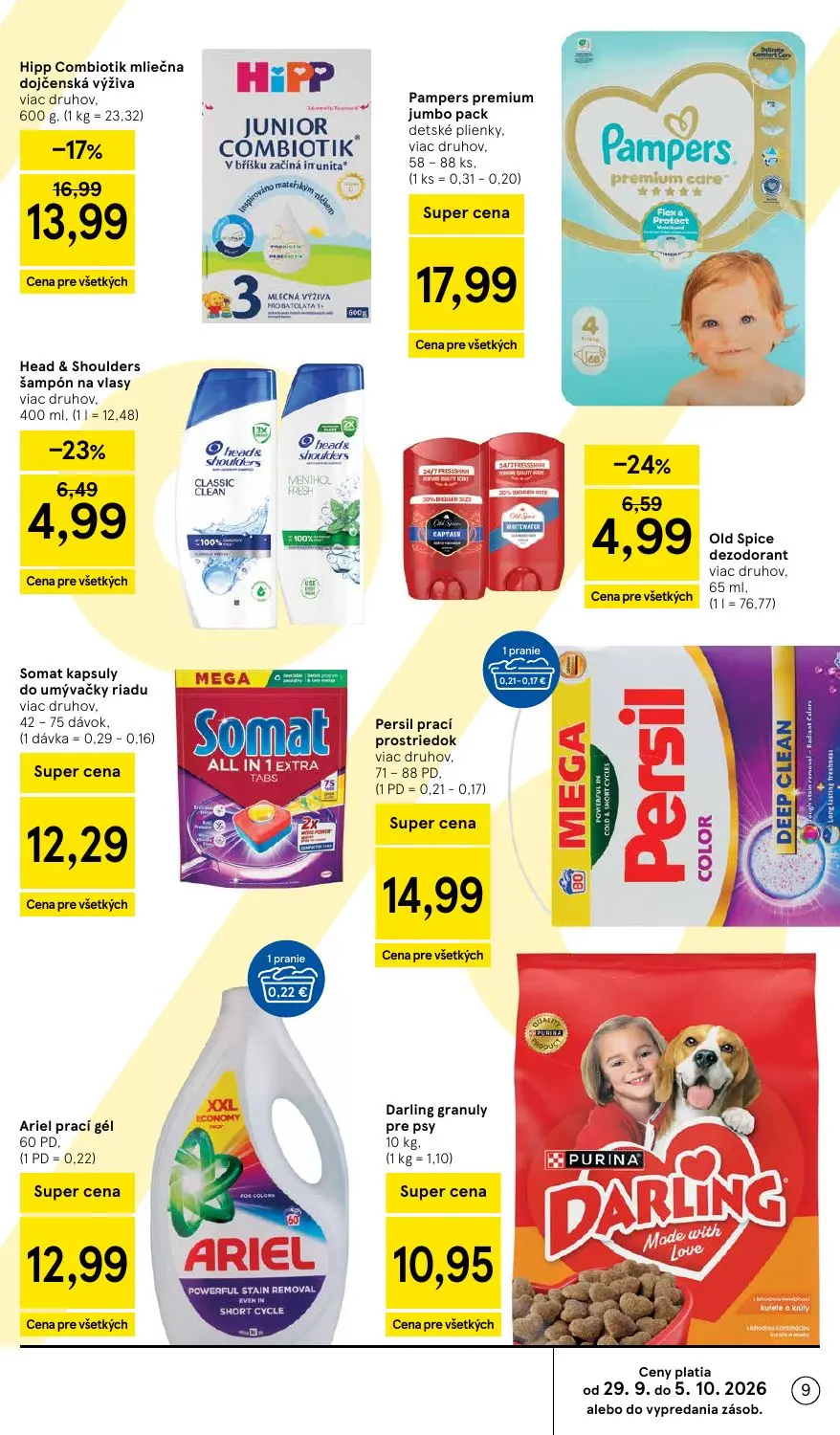 Tesco leták, strana 9 z 43 — Hipp Combiotik mliečna dojčenská výživa viac druhov,, Old Spice dezodorant viac druhov,, Head &…