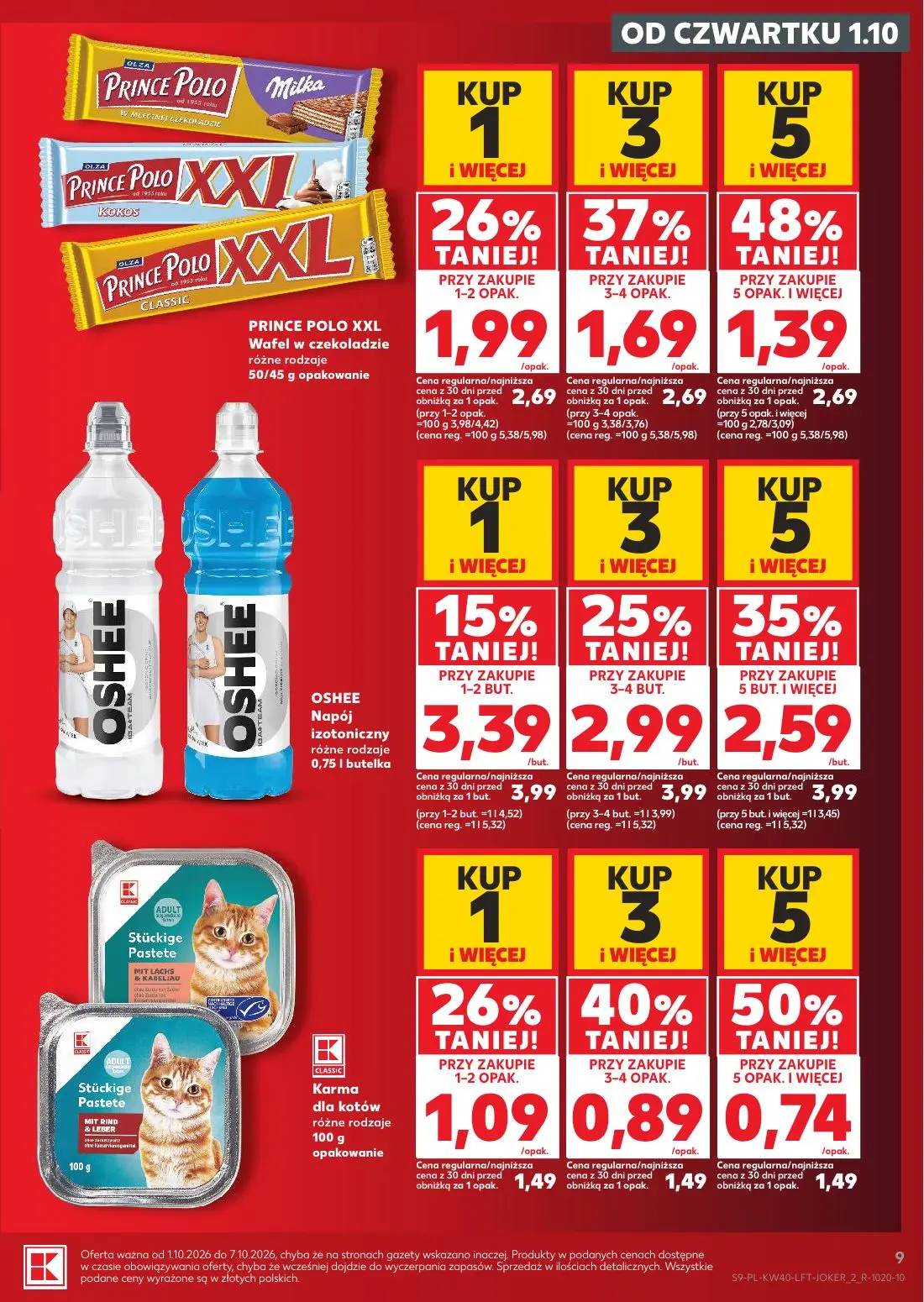 Kaufland gazetka, strona 9 z 67 — OSHEE Napój izotoniczny, PRINCE POLO XXL Wafel w czekoladzie, Karma dla kotów