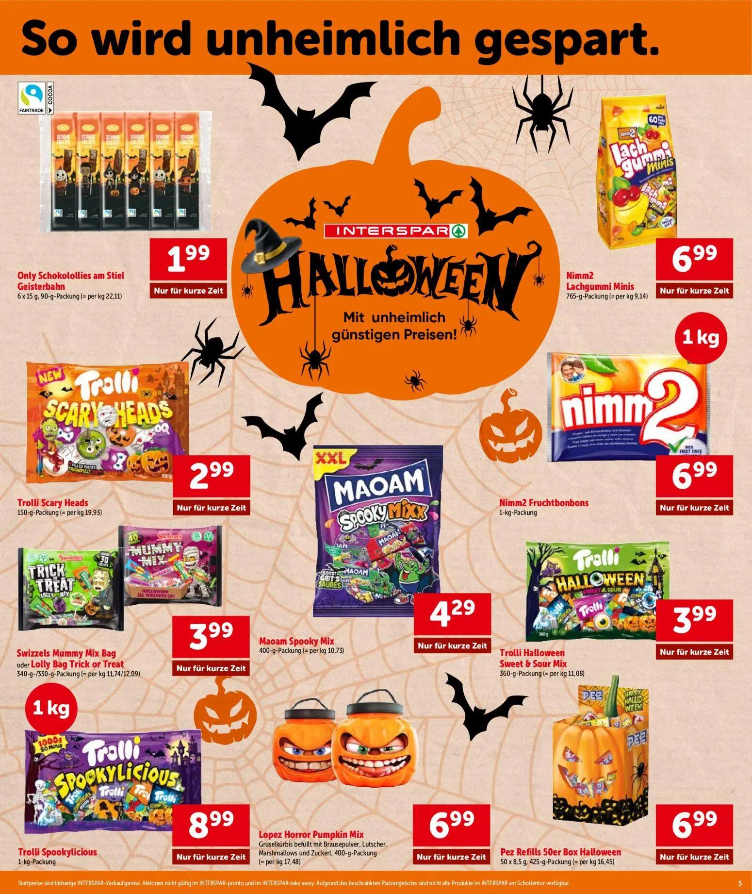 Interspar Prospekt, Seite 5 von 16 — Only Schokolollies am Stiel Geisterbahn, Nimm2 Lachgummi Minis, Trolli Scary Heads