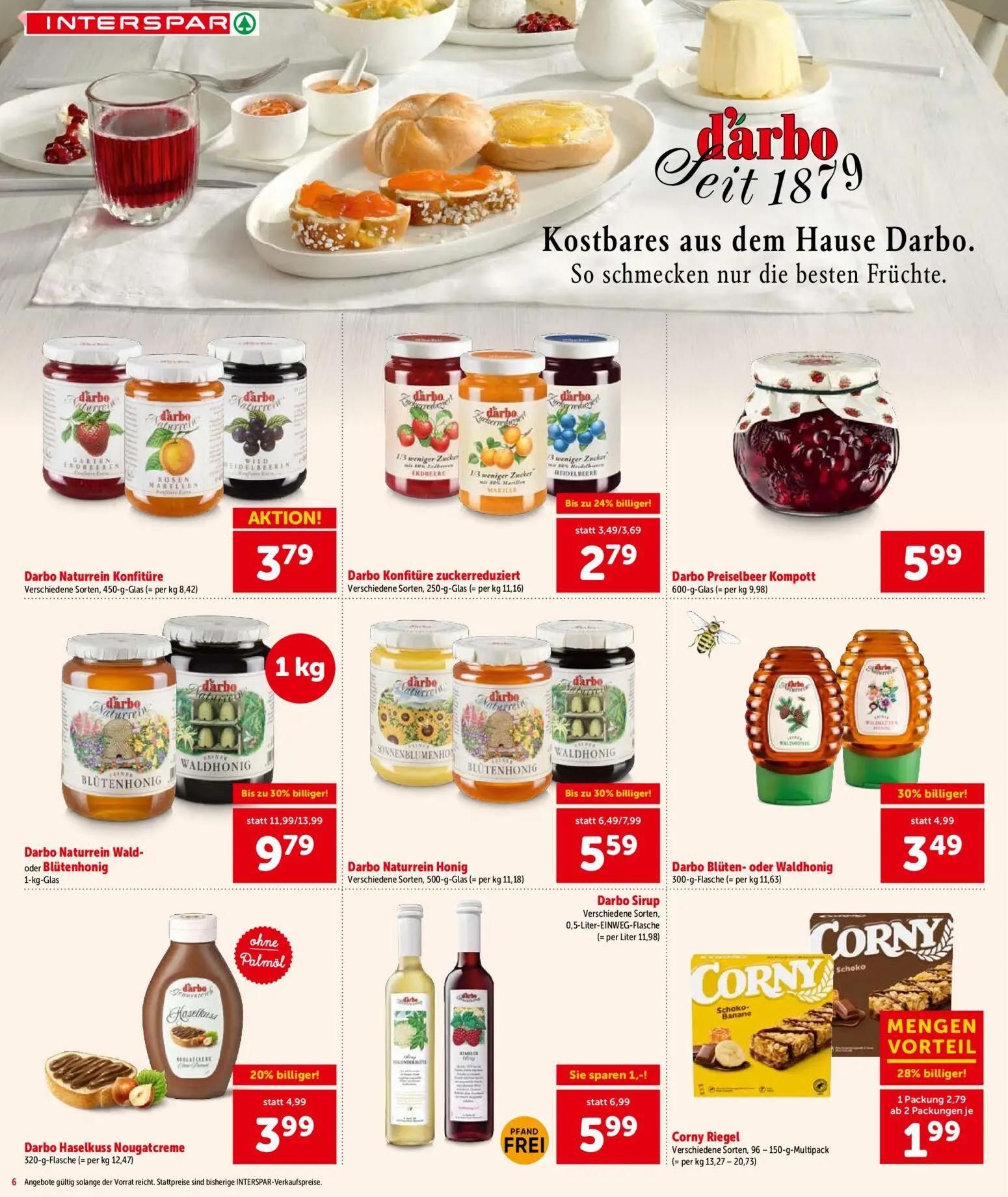 Interspar Prospekt, Seite 6 von 16 — Darbo Naturrein Wald- oder Blütenhonig, Darbo Blüten- oder Waldhonig, Darbo Haselkuss N…