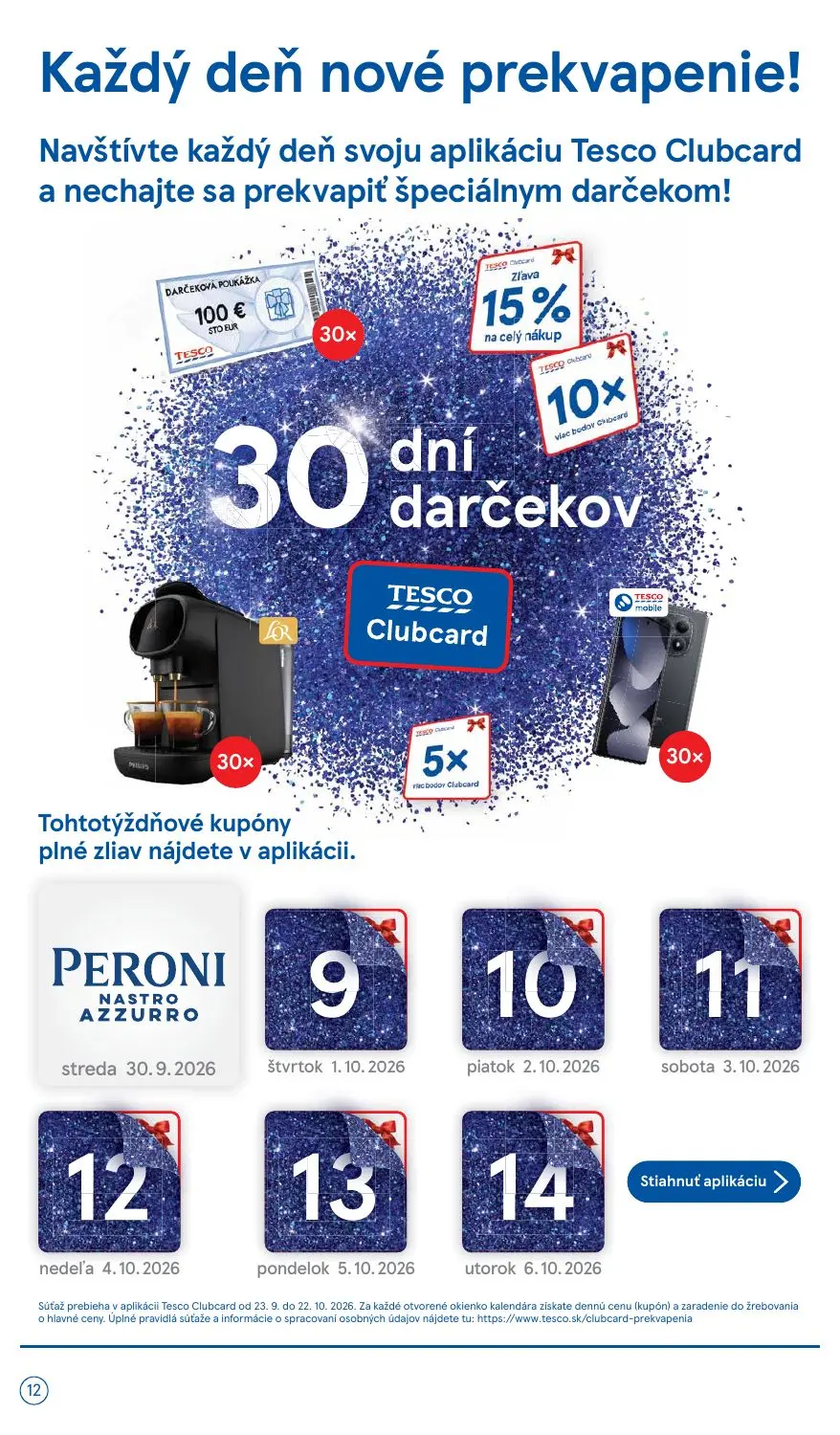 Tesco Supermarket leták, strana 12 z 30 — DARČEKOVÁ POUKÁŽKA