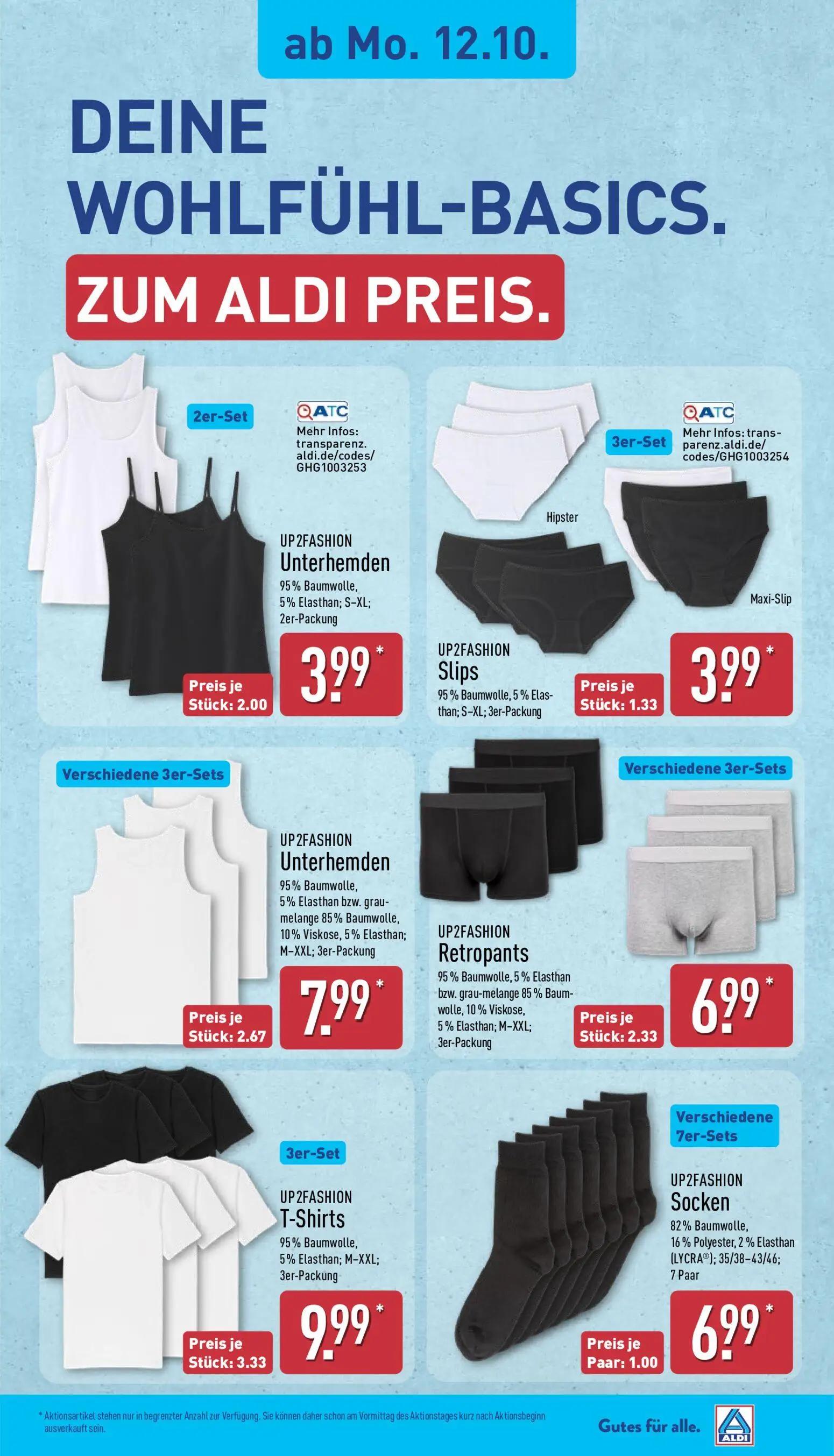 Aldi Nord Prospekt, Seite 6 von 15 — UP2FASHION Unterhemden, UP2FASHION Slips, UP2FASHION Unterhemden