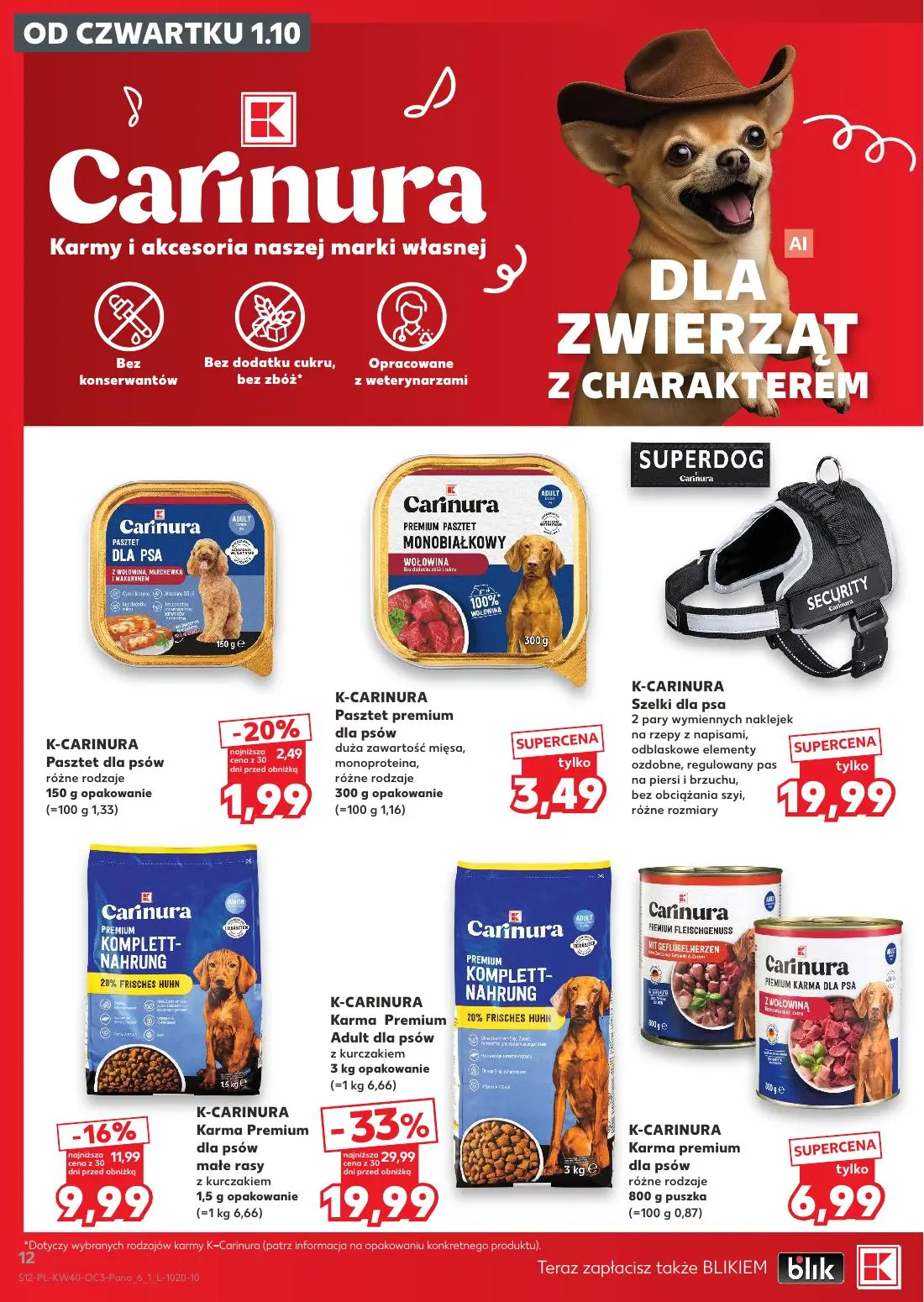 Kaufland gazetka, strona 12 z 18 — K-CARINURA Karma Premium Adult dla psów z kurczakiem, K-CARINURA Karma Premium dla psów m…