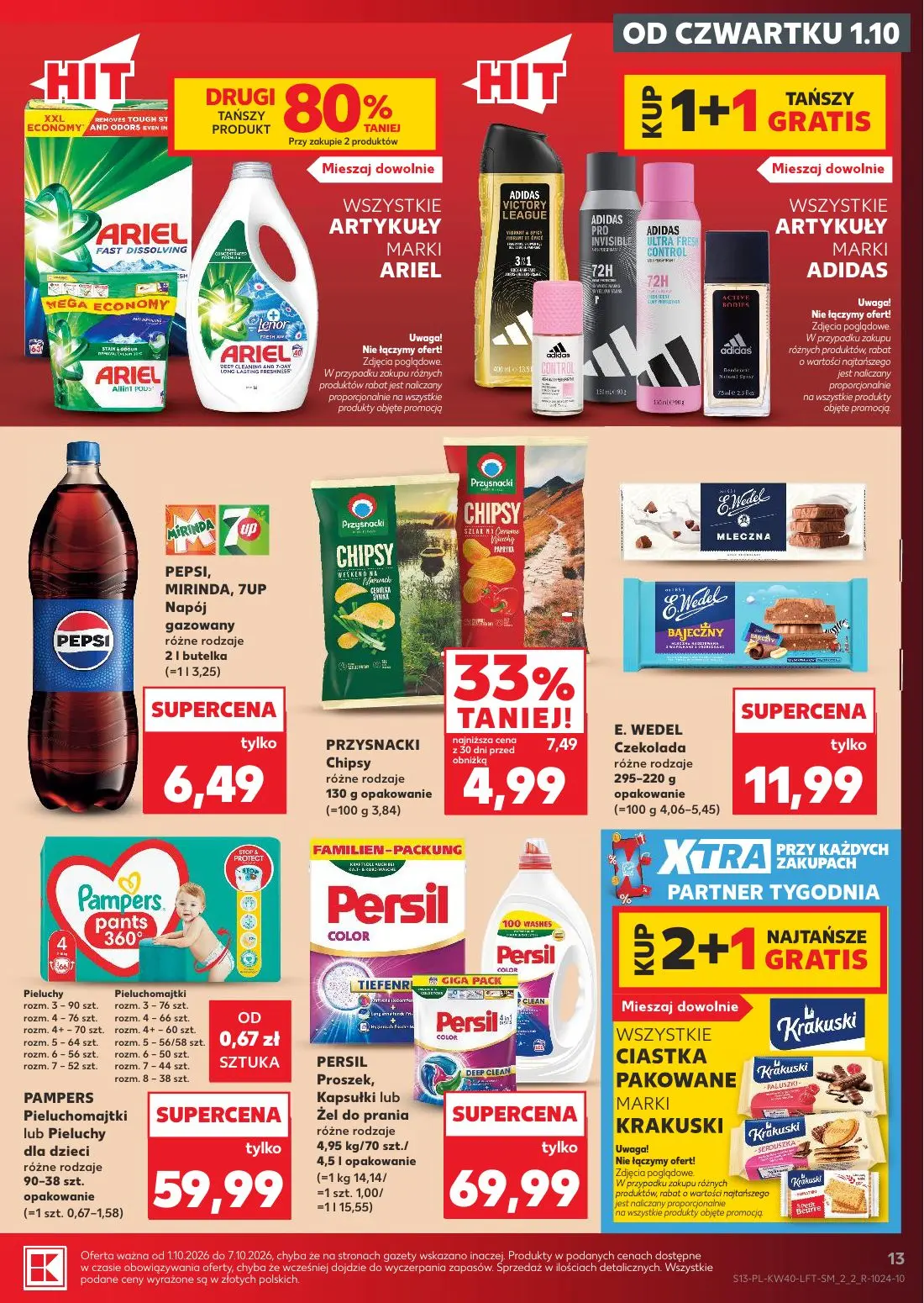 Kaufland gazetka, strona 13 z 67 — PRZYSNACKI Chipsy różne rodzaje, PEPSI, MIRINDA, 7UP Napój gazowany różne rodzaje, E. WED…