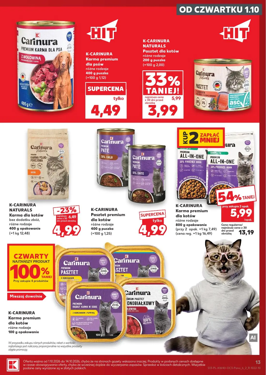 Kaufland gazetka, strona 13 z 18 — K-CARINURA Karma premium dla kotów, K-CARINURA NATURALS Pasztet dla kotów, K-CARINURA NAT…