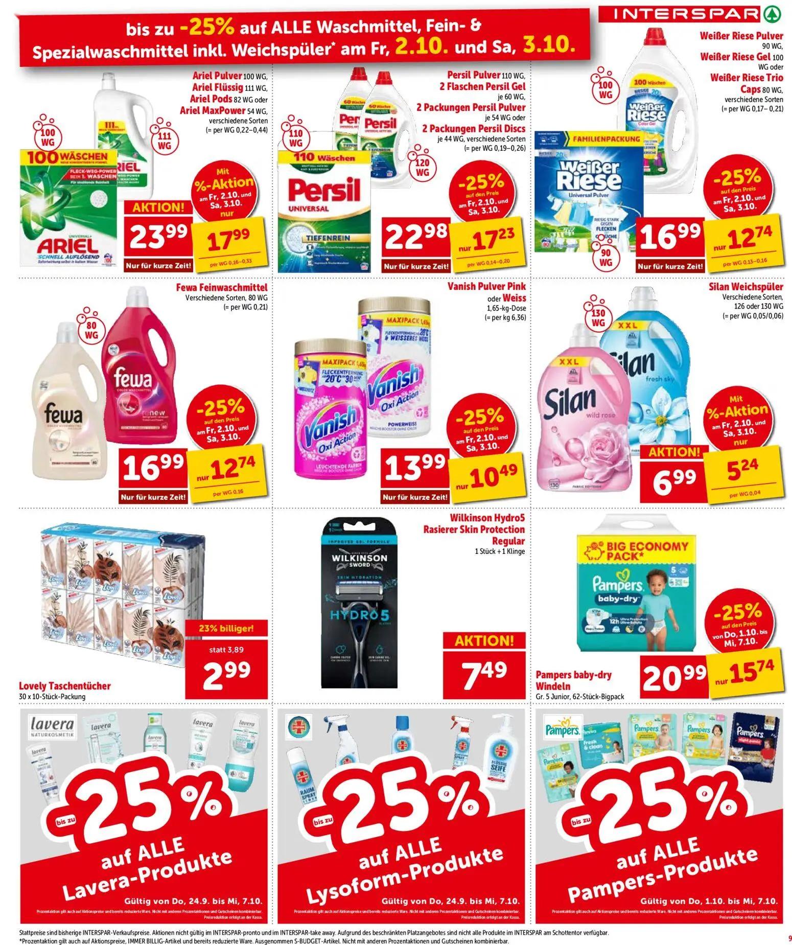 Interspar Prospekt, Seite 9 von 16 — Ariel Pulver, Ariel Flüssig, Ariel Pods