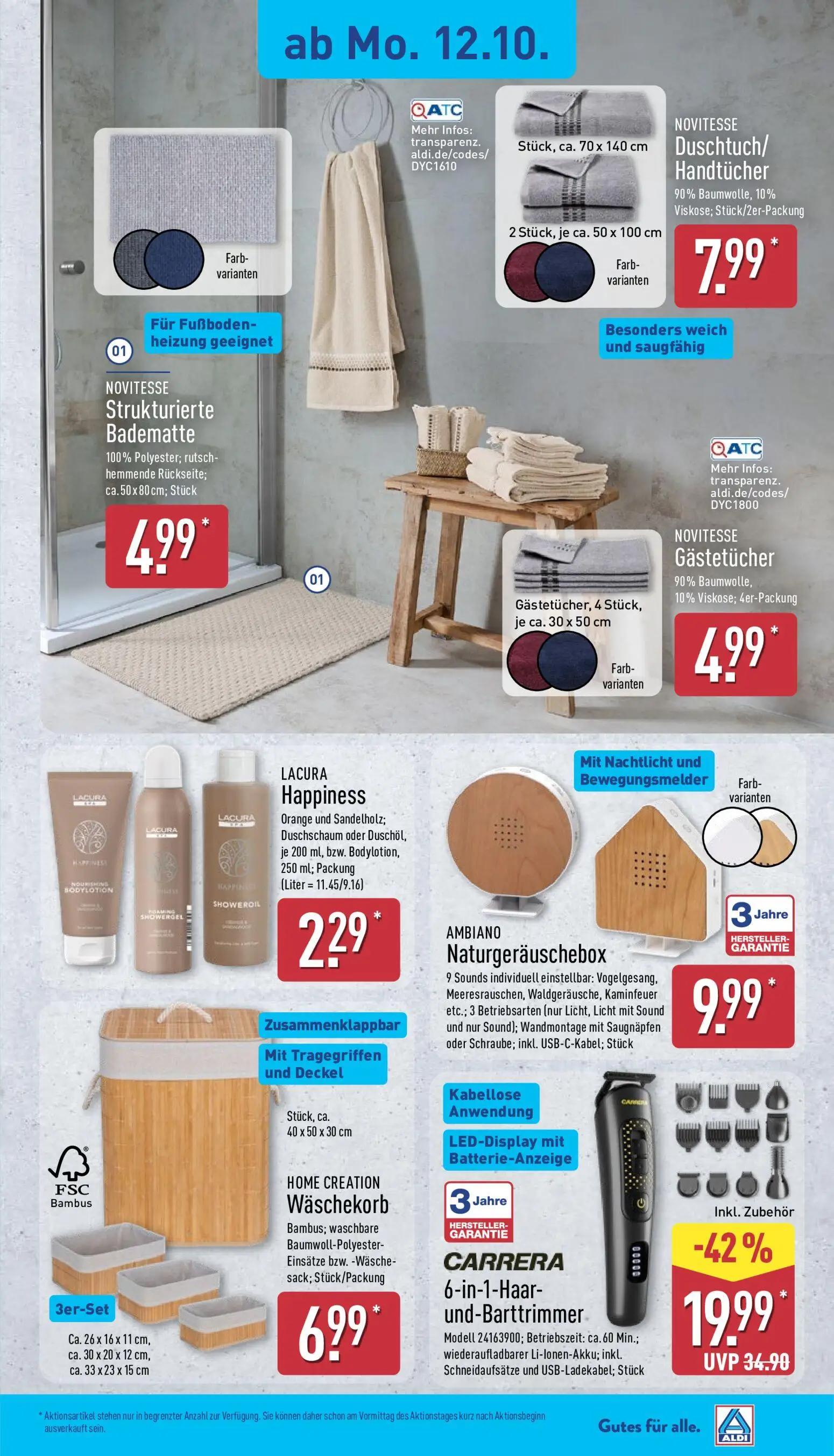 Aldi Nord Prospekt, Seite 8 von 15 — CARRERA 6-in-1-Haar-und-Barttrimmer, NOVITESSE Strukturierte Badematte, NOVITESSE Dusch…