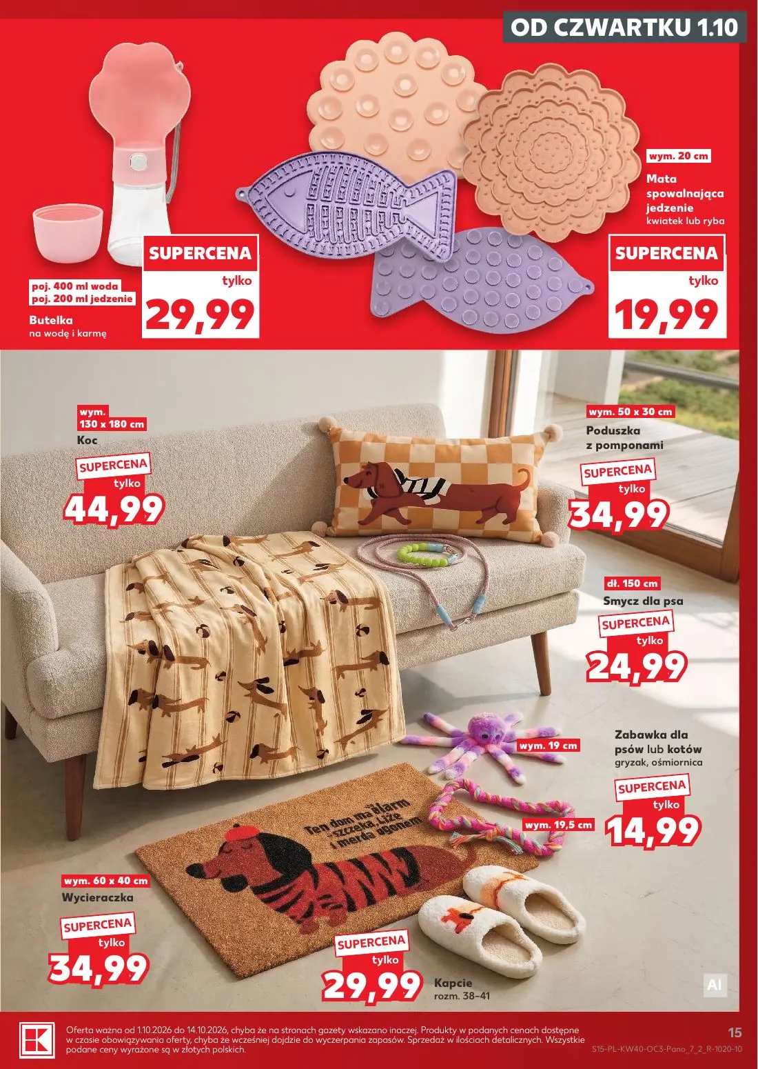 Kaufland gazetka, strona 15 z 18 — Butelka na wodę i karmę, Mata spowalnająca jedzenie kwiatek lub ryba, Koc